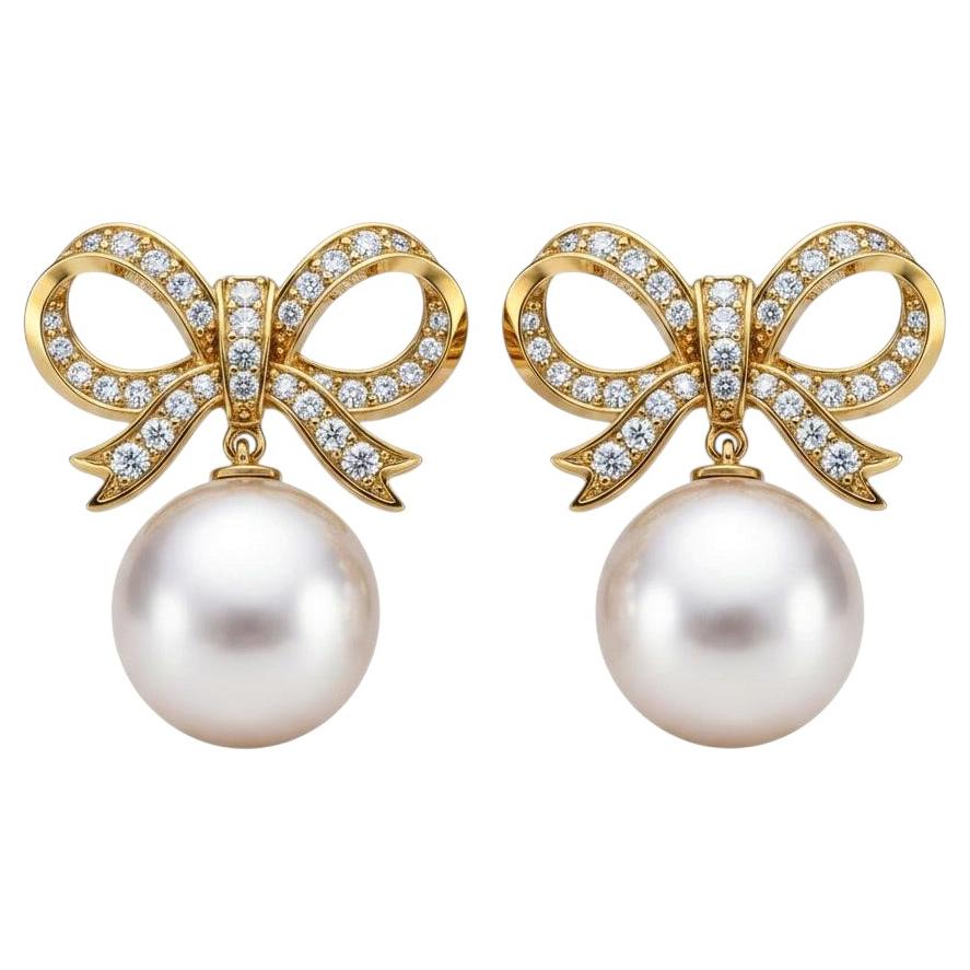 Bow Pearl Drop Earrings Studs silver, gold