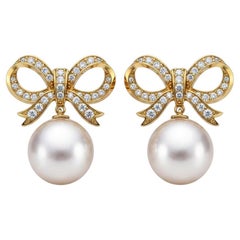 Bow Pearl Drop Earrings Studs silver, gold