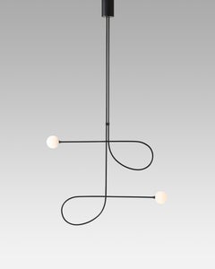 Bow Pendant Light in Blackened Steel and Hand Blown Glass by Estudio Persona