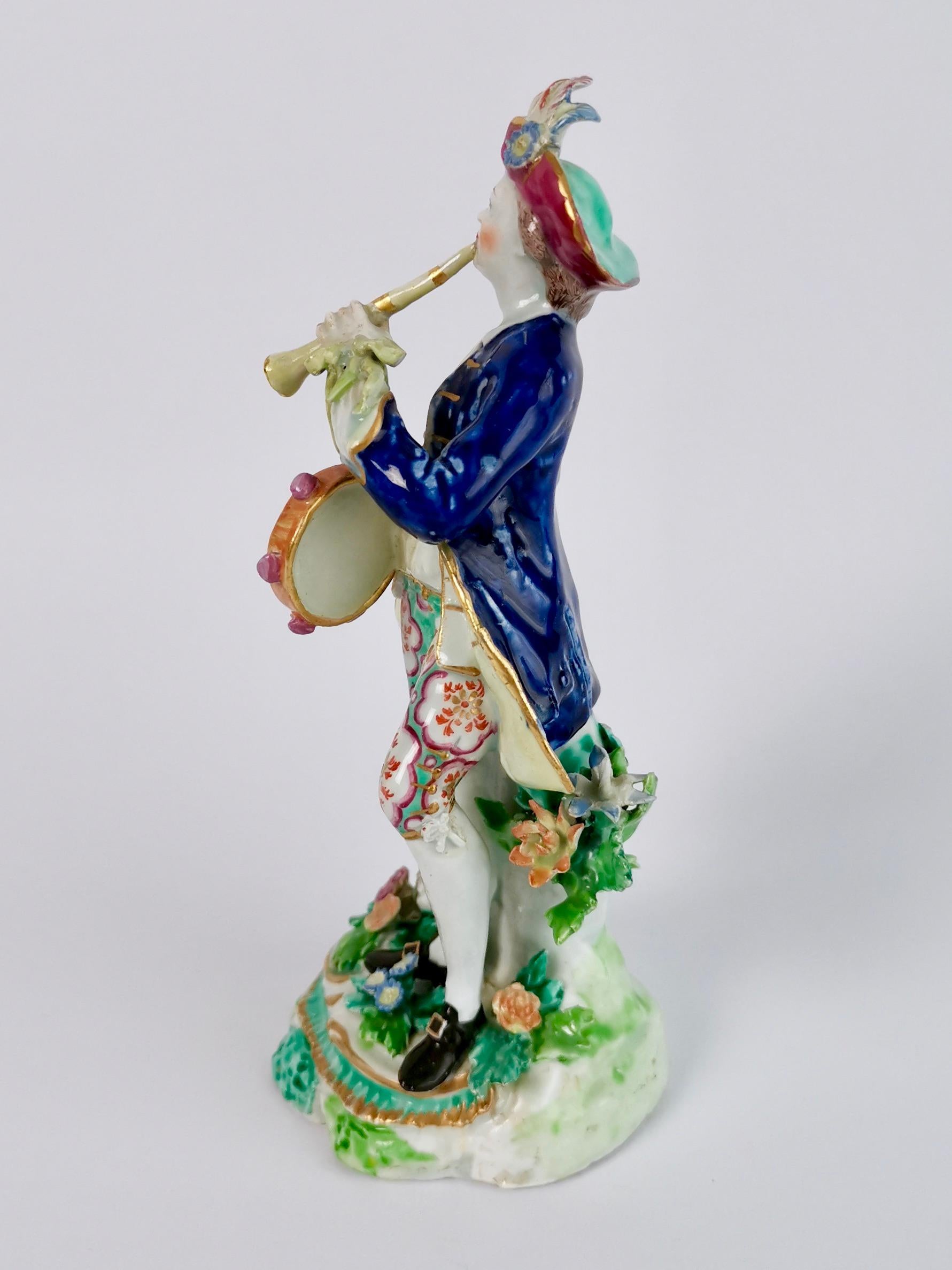 Rococo Bow Porcelain Figure, Musician with Flageolet and Tabor, circa 1760