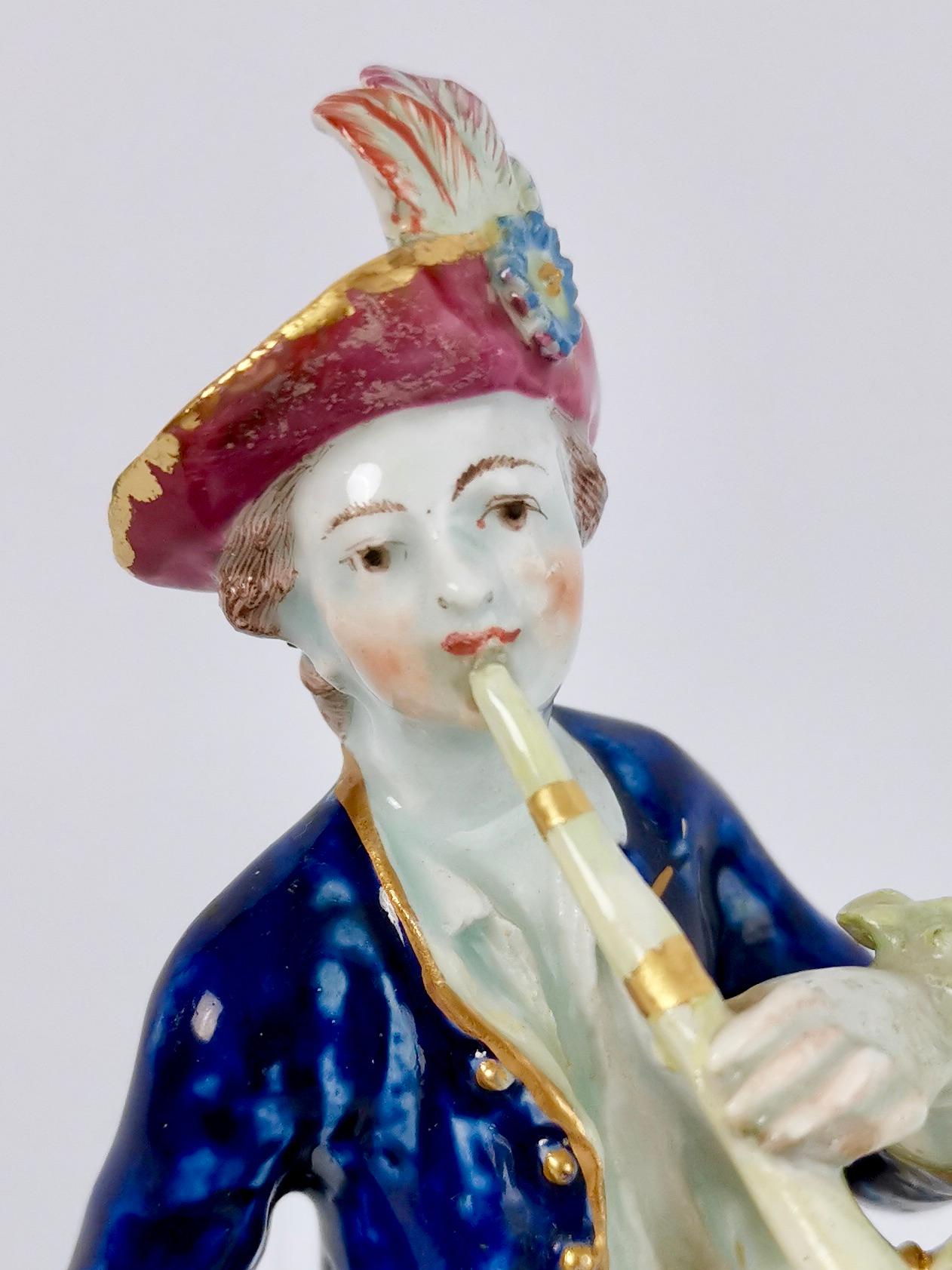 Bow Porcelain Figure, Musician with Flageolet and Tabor, circa 1760 In Good Condition In London, GB