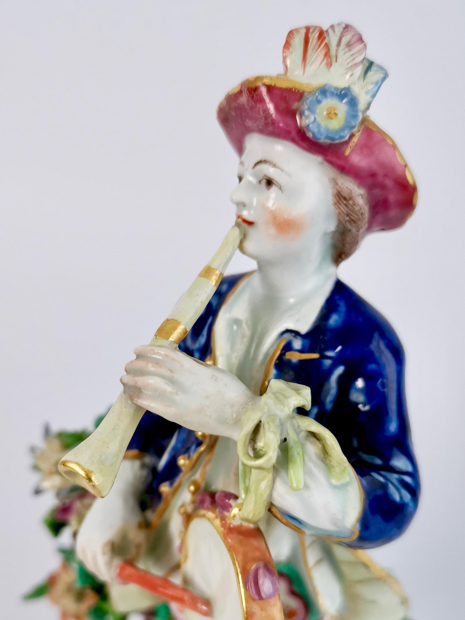 Mid-18th Century Bow Porcelain Figure, Musician with Flageolet and Tabor, circa 1760