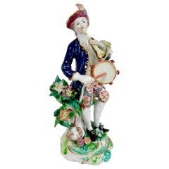 Antique Bow Porcelain Figure, Musician with Flageolet and Tabor, circa 1760