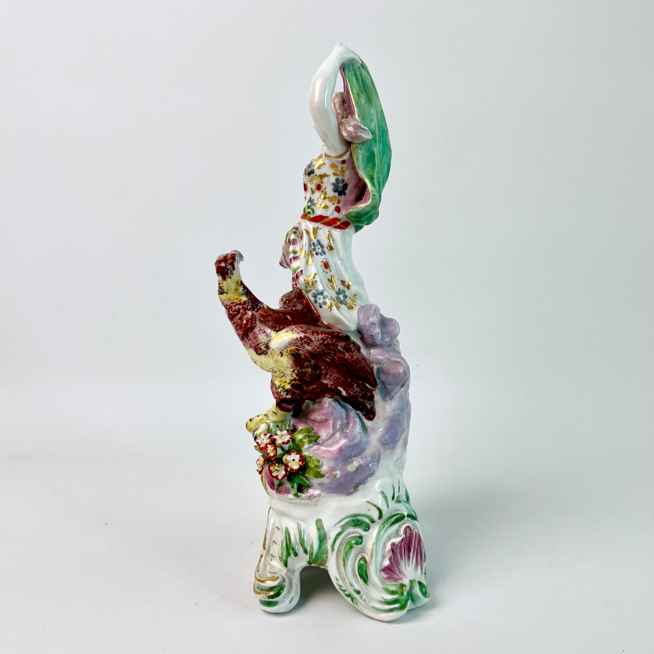 English Bow Porcelain Figure of Juno with Eagle 'Jupiter', Rococo Ca 1765 For Sale