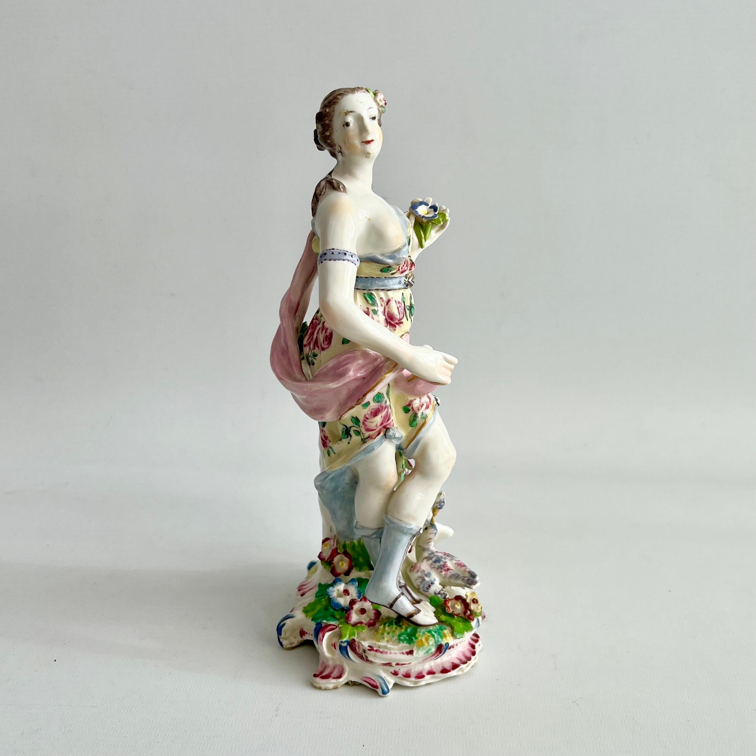 Hand-Painted Bow Porcelain Figure of Venus with Doves, Rococo, 1756-1764 For Sale