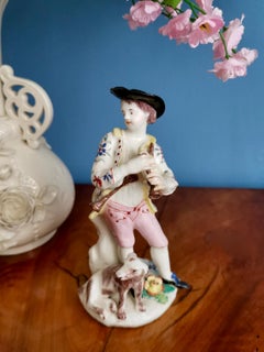 Bow Porcelain Figure, Shepherd Boy Piper with Dog, circa 1755
