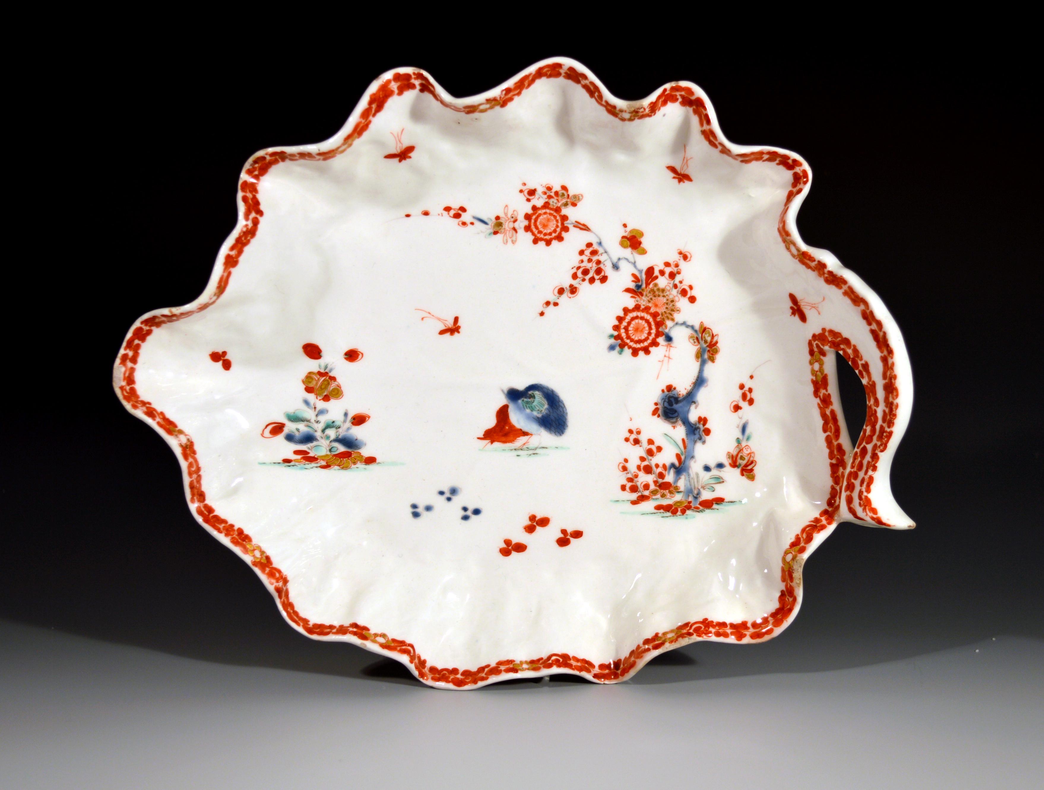 English Bow Porcelain Kakiemon-Style Double Quail Pattern Cabbage Leaf Dish, circa 1758