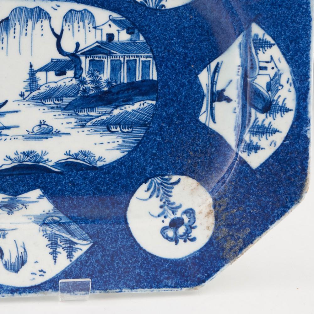 Plato octogonal de porcelana Bow Porcelain con motivo de paisaje en abanico c1760 Jorge III en venta