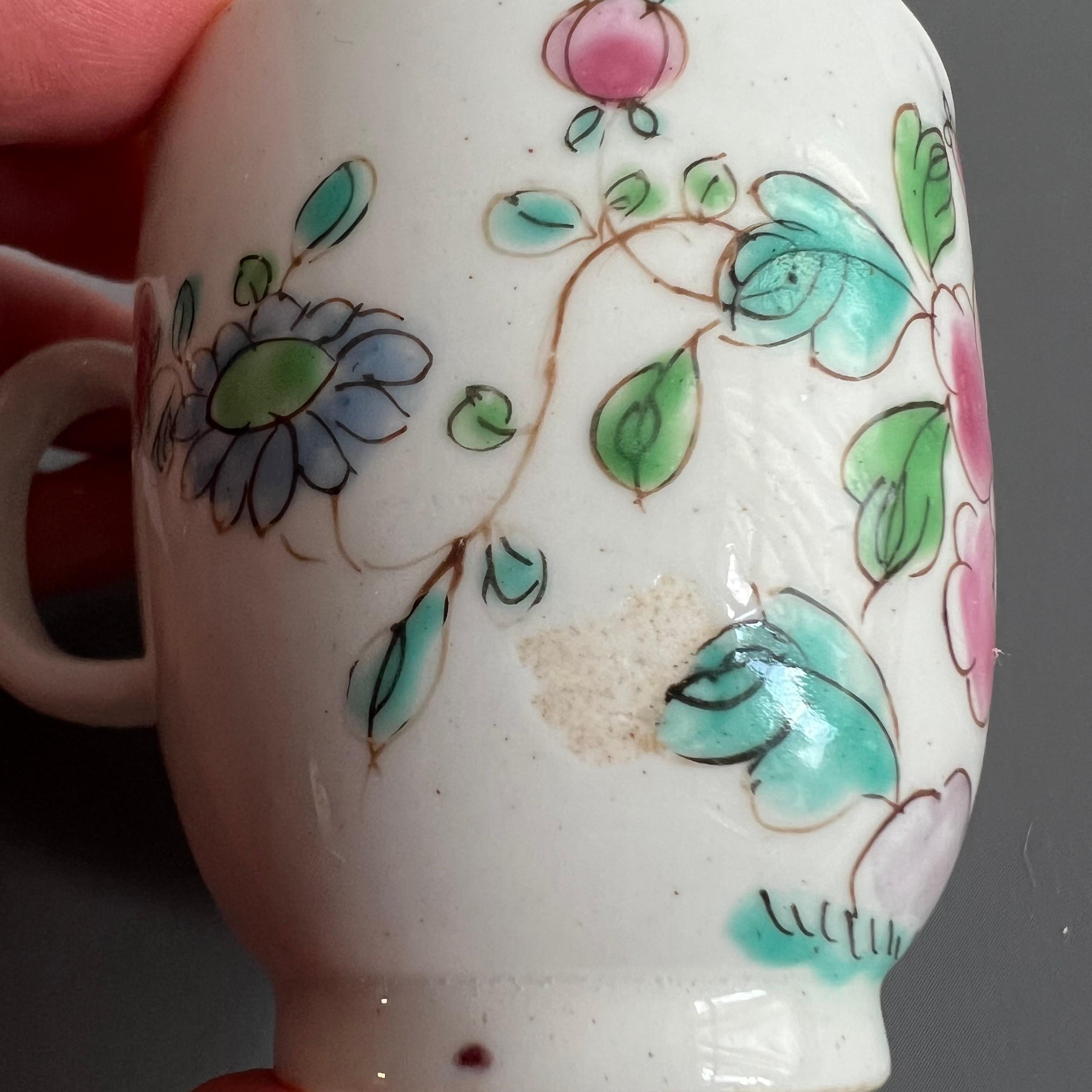 Bow Porcelain Orphaned Coffee Cup, Famille Rose Peony, circa 1755 For Sale 1