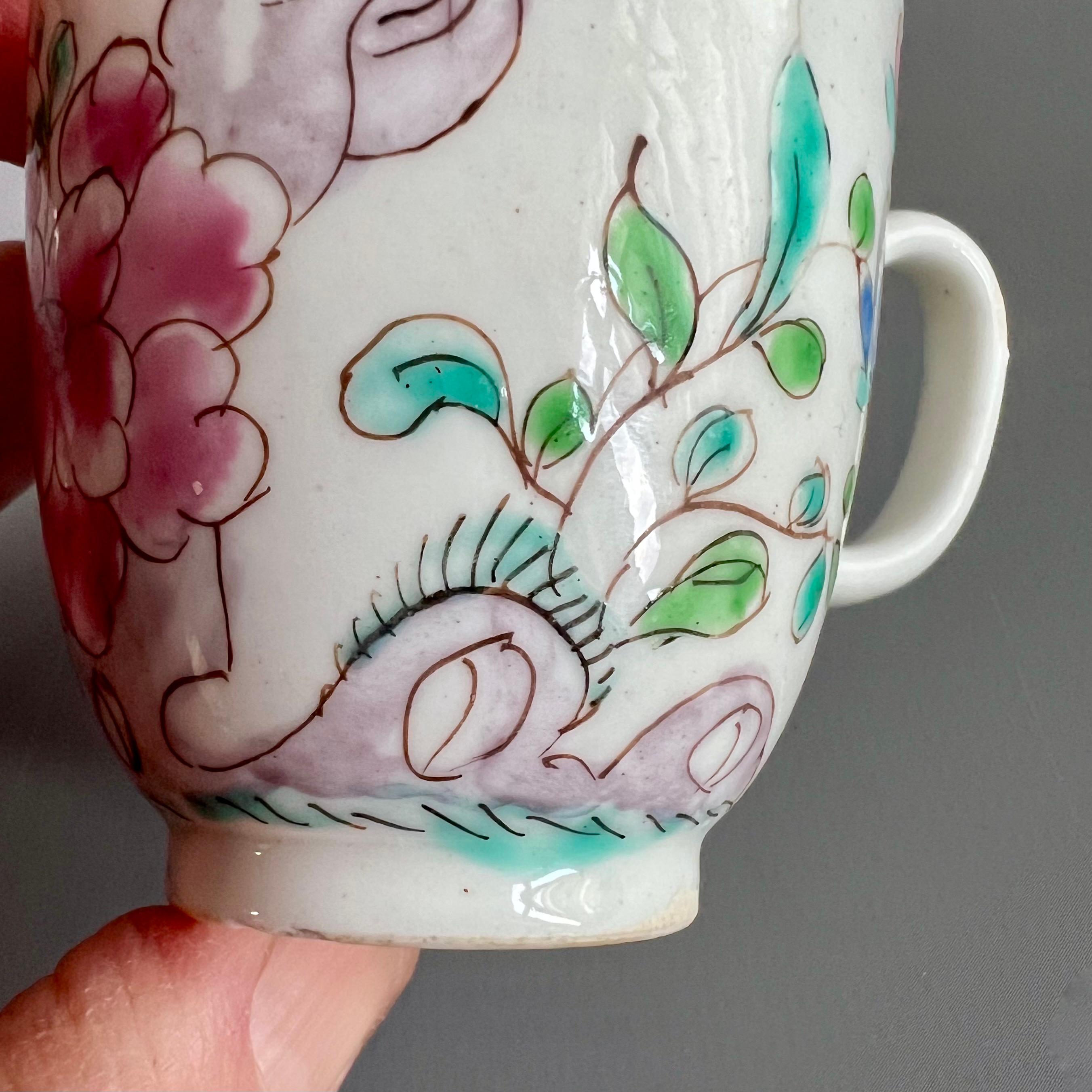 Bow Porcelain Orphaned Coffee Cup, Famille Rose Peony, circa 1755 For Sale 5