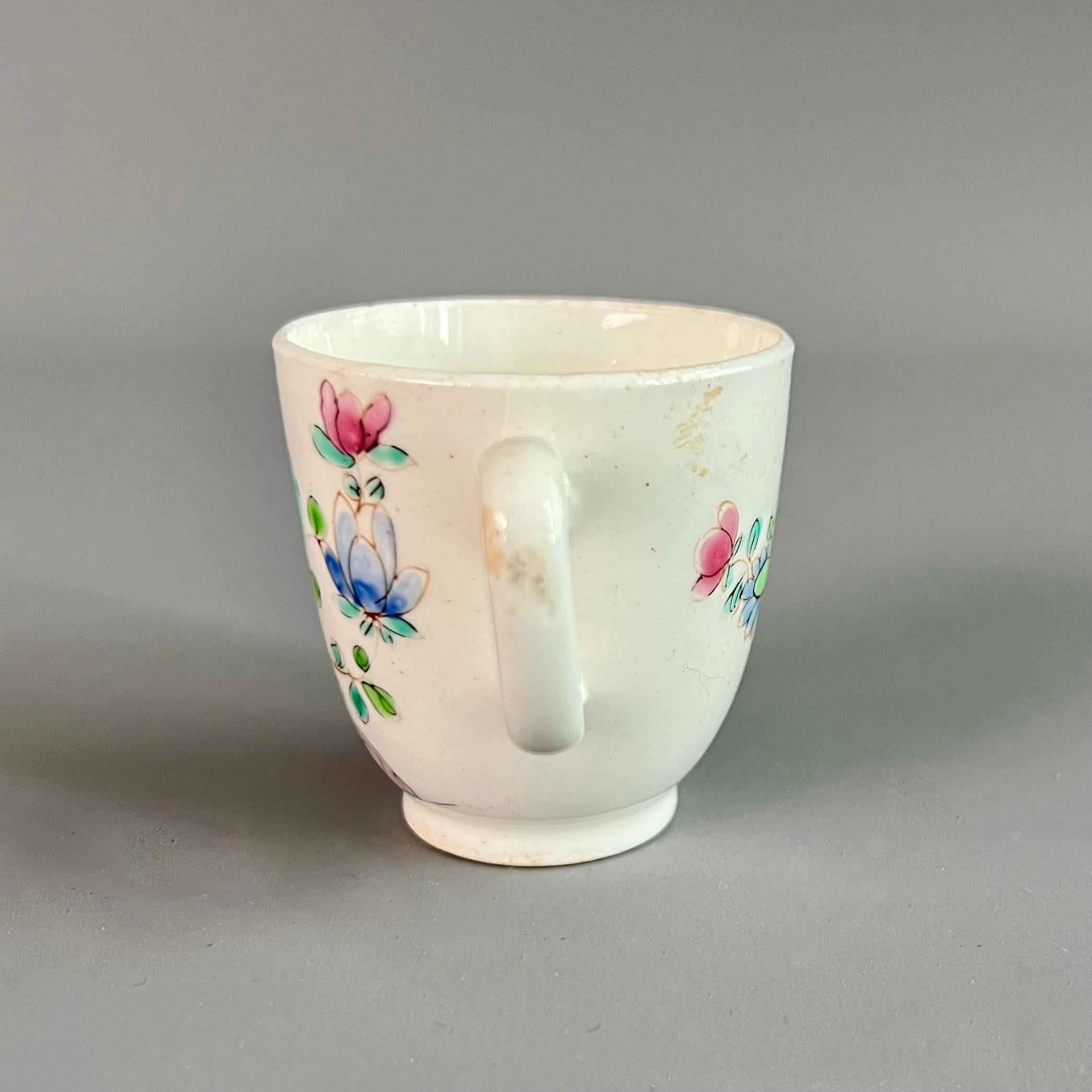 Rococo Bow Porcelain Orphaned Coffee Cup, Famille Rose Peony, circa 1755 For Sale