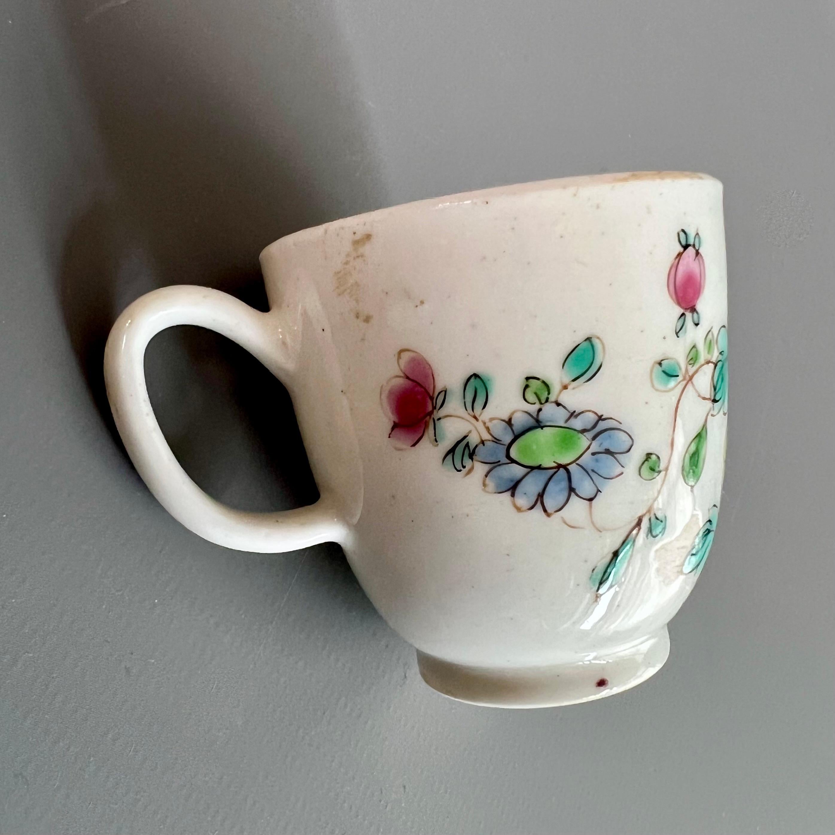 Mid-18th Century Bow Porcelain Orphaned Coffee Cup, Famille Rose Peony, circa 1755 For Sale
