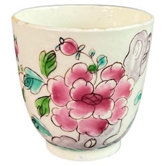 Used Bow Porcelain Orphaned Coffee Cup, Famille Rose Peony, circa 1755