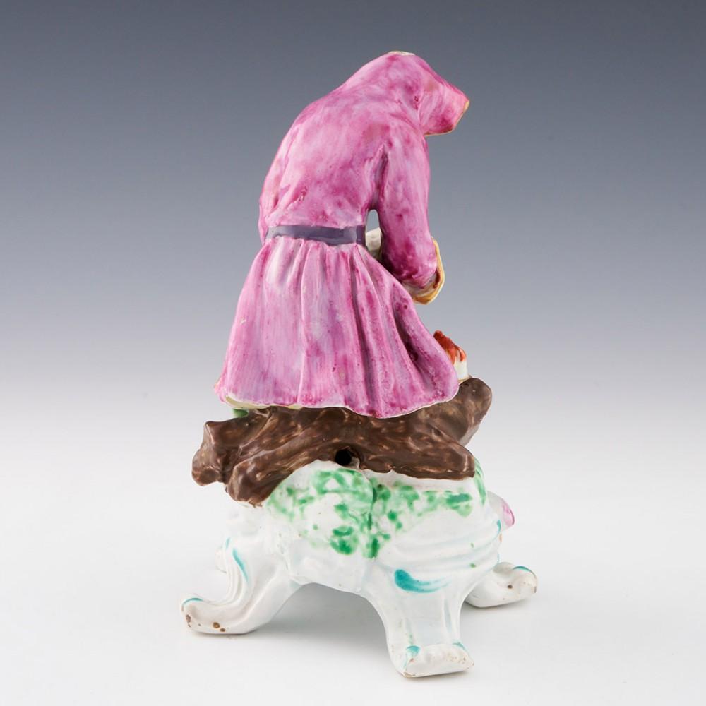 George III Bow Porcelain Seated Rustic Seasons Figure of Winter, c1765 For Sale