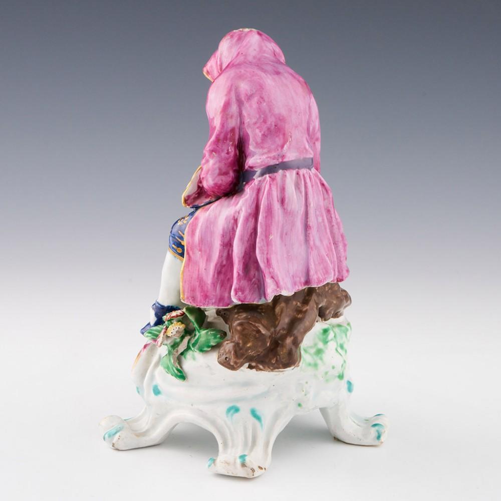 English Bow Porcelain Seated Rustic Seasons Figure of Winter, c1765 For Sale