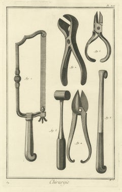 Bow Saw, Pincers, Nippers and Shears, Diderot Chirurgie Plate XXI, circa 1772