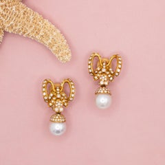 Bow shaped clip on earrings - 18k solid yellow gold - 2.45 ct diamonds & pearl