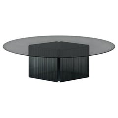 BOW Smoked Oval Glass Dining Table with Fused Glass Base, Made in Italy.