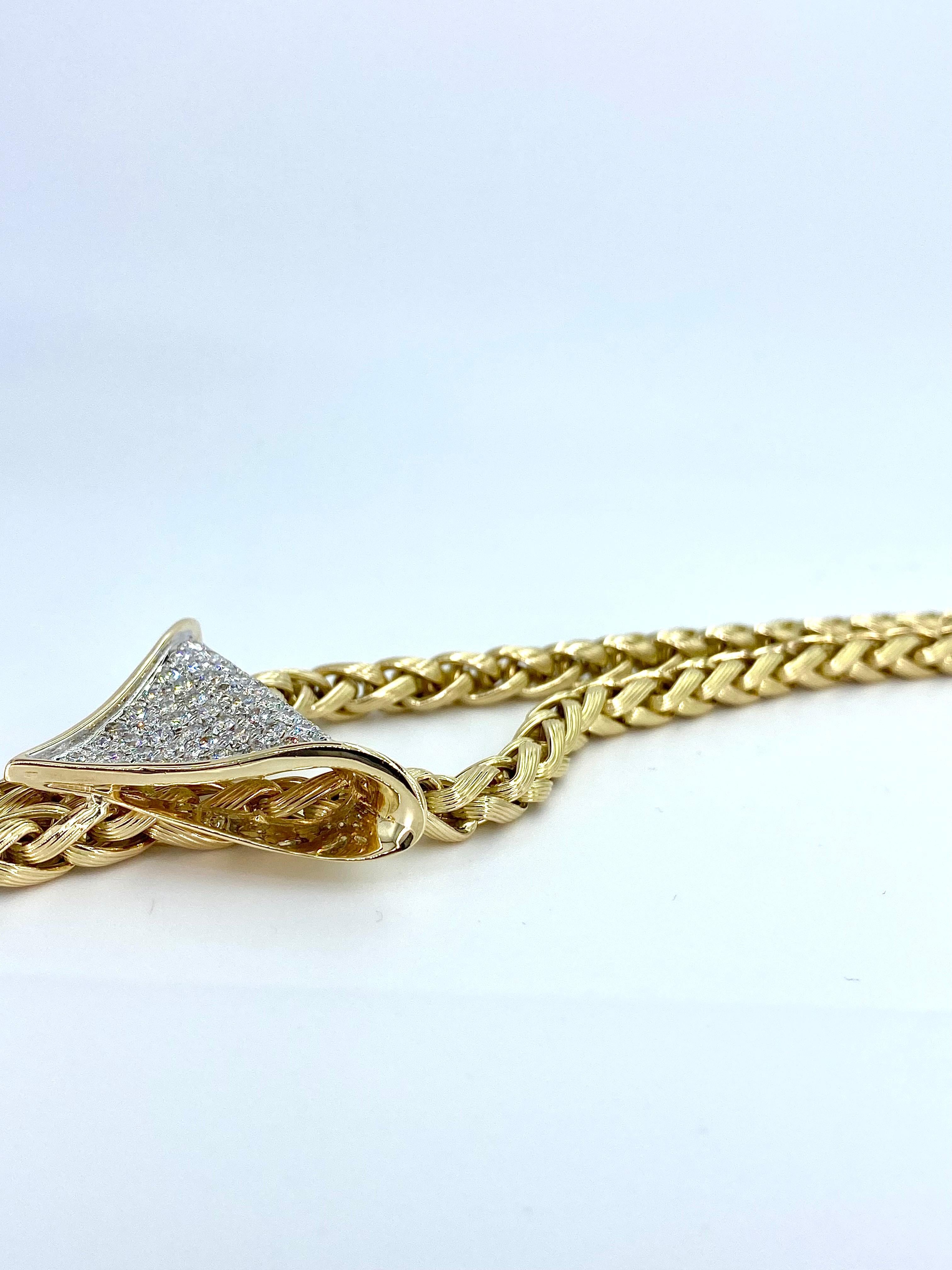 Bow Style 14k Gold Franco Chain and Diamond Necklace for Women For Sale 1