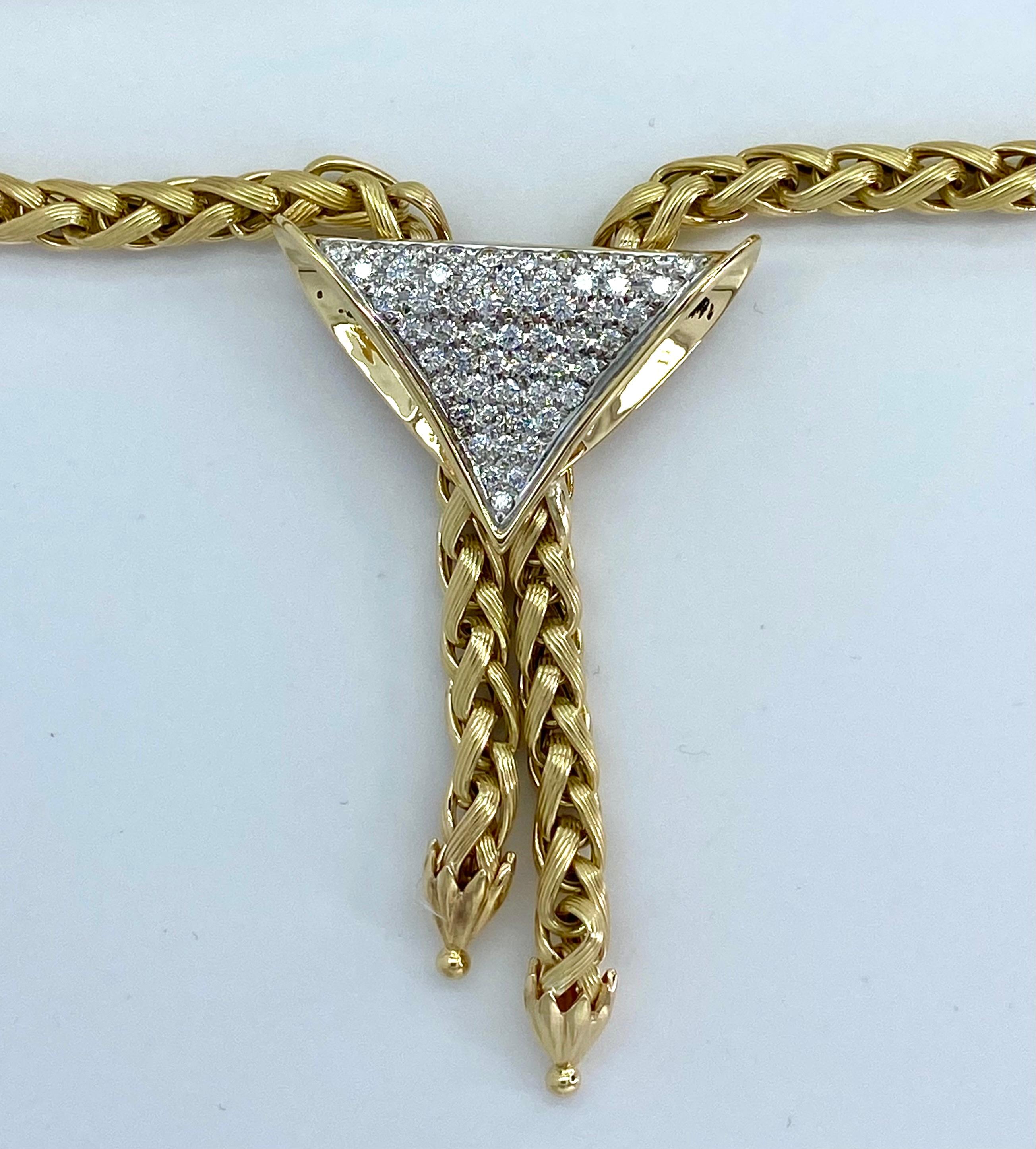 Bow Style 14k Gold Franco Chain and Diamond Necklace for Women For Sale 5