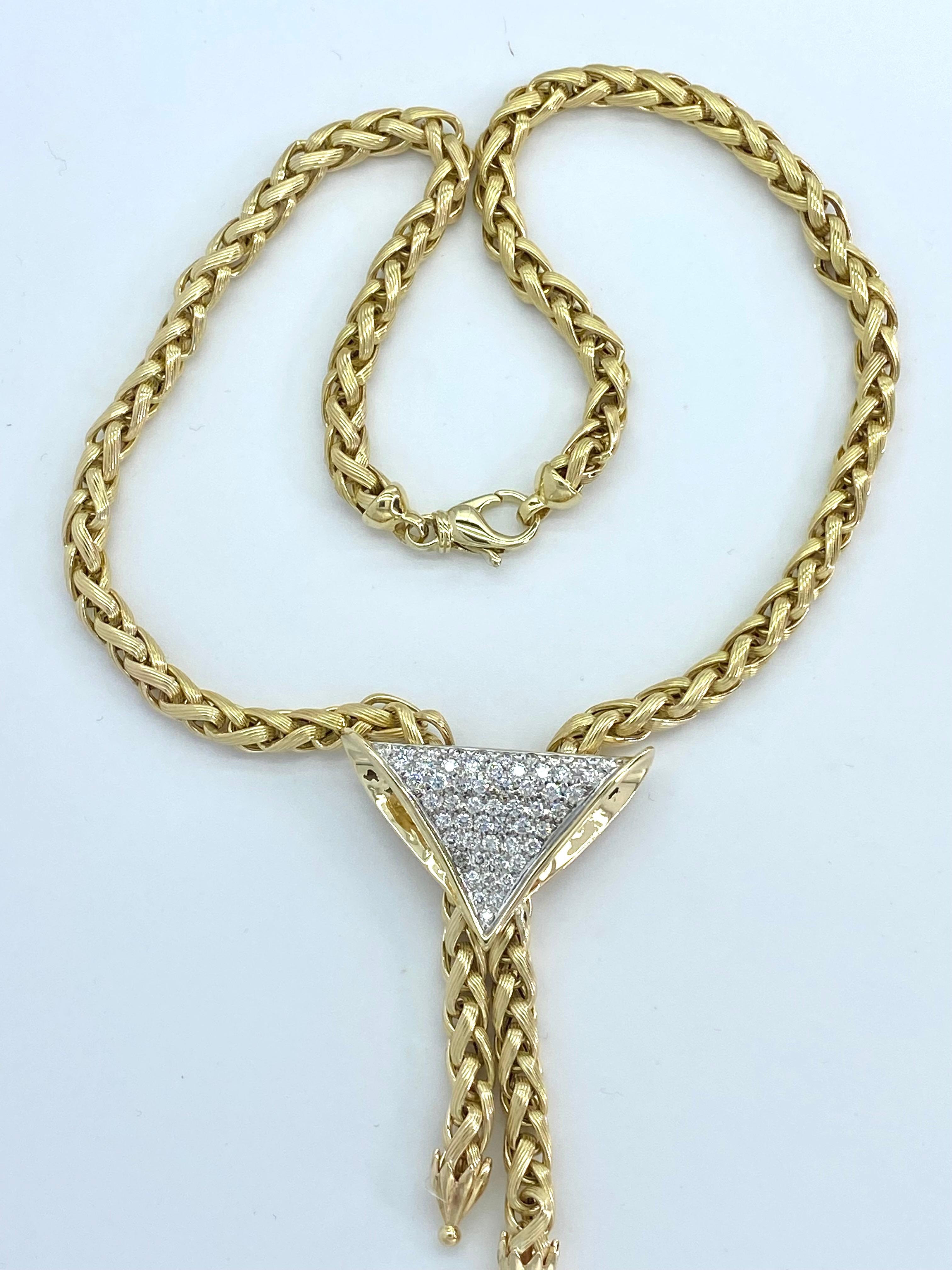 Bow Style 14k Gold Franco Chain and Diamond Necklace for Women For Sale 6