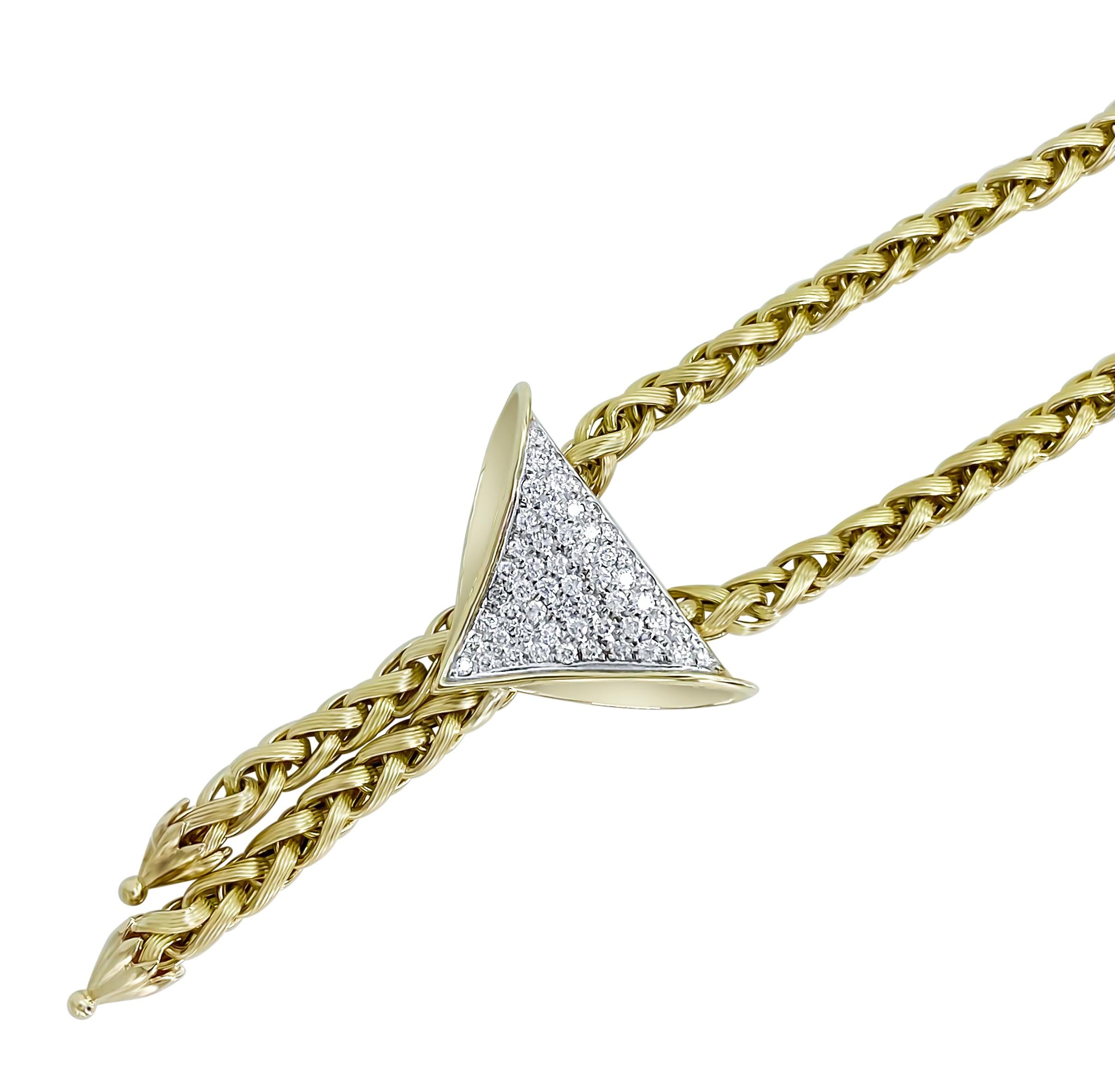 Bow Style 14k Gold Franco Chain and Diamond Necklace for Women For Sale 8