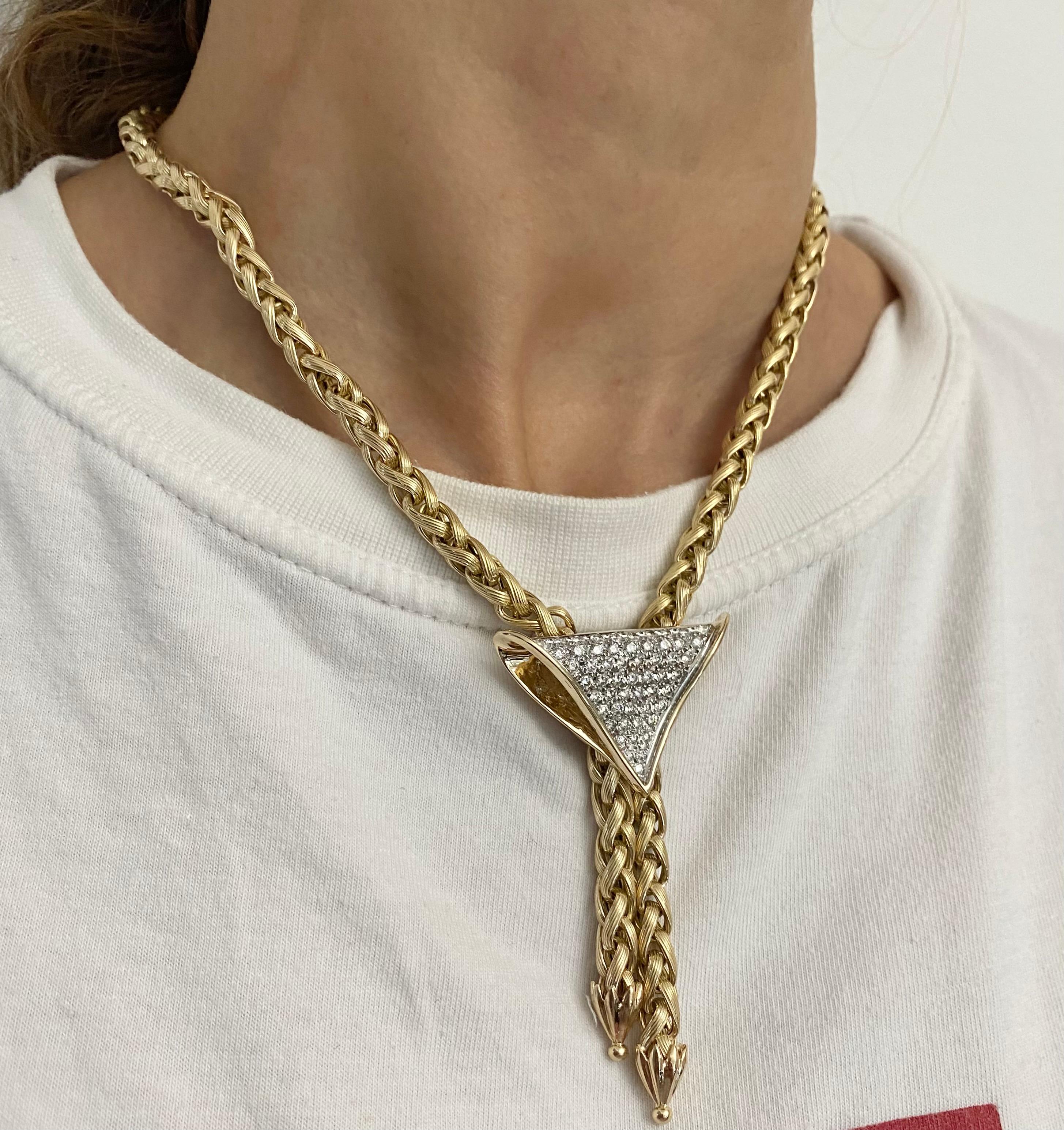 Schleife Style 14k Gold Franco Kette und Diamant-Halskette für Frauen (Rundschliff) im Angebot
