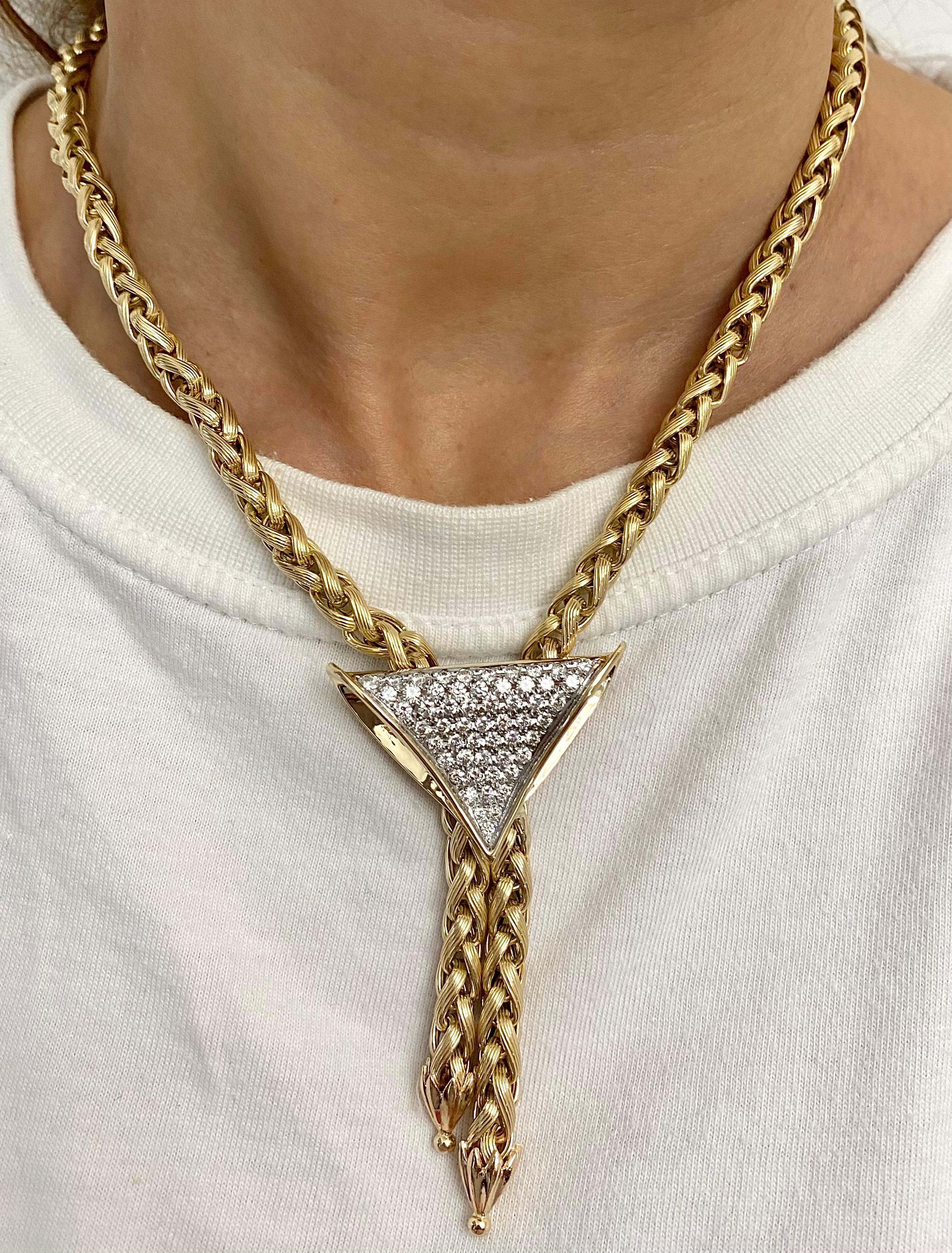 Schleife Style 14k Gold Franco Kette und Diamant-Halskette für Frauen im Zustand „Neu“ im Angebot in Miami, FL