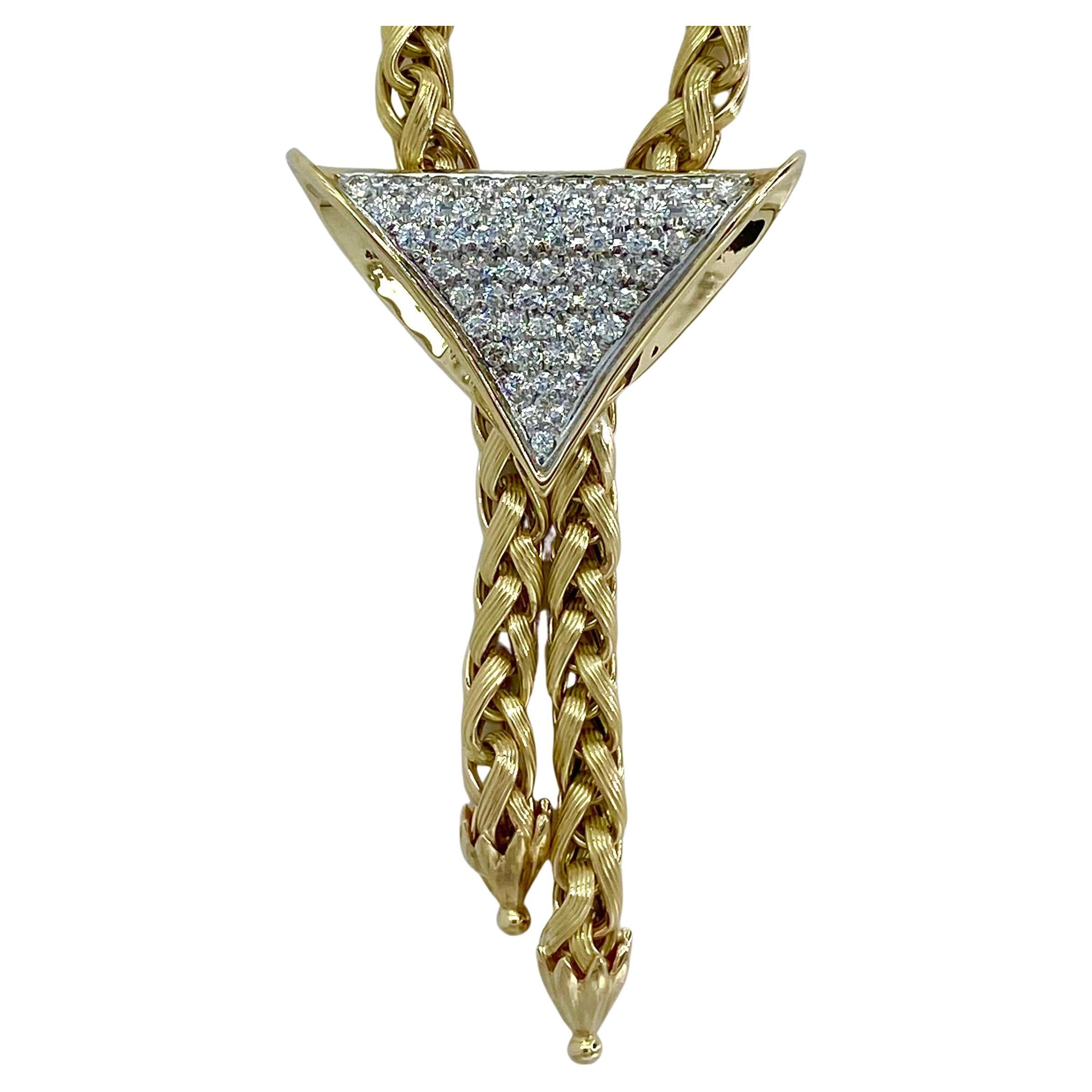 Schleife Style 14k Gold Franco Kette und Diamant-Halskette für Frauen im Angebot