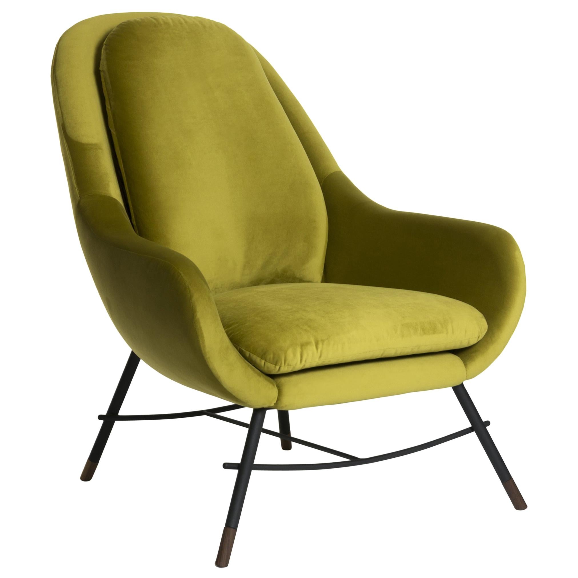 Bow Tall Armchair in Velvet Fabric by Mool For Sale