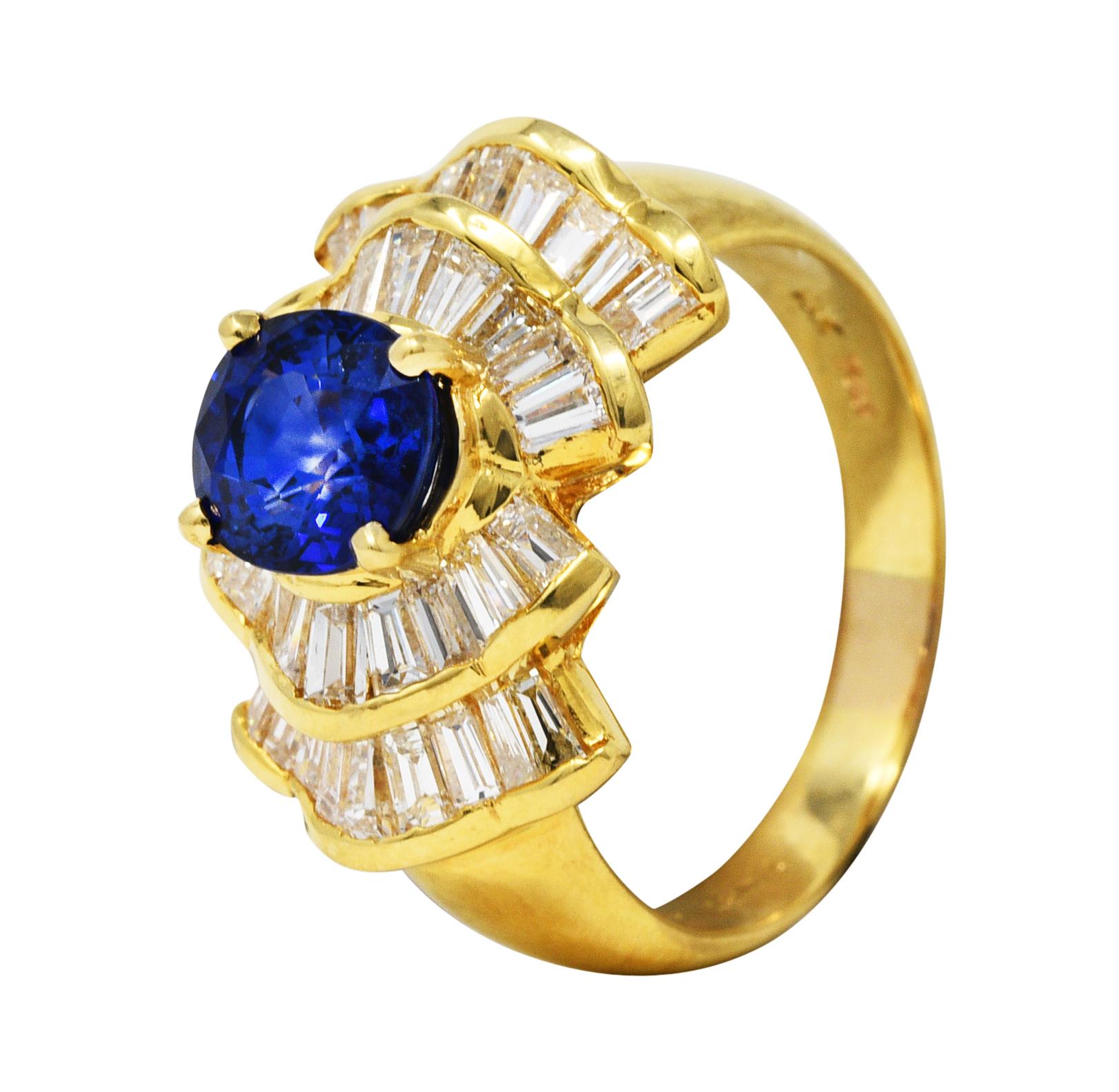 Bow Tie 2.94 CTW Sapphire Diamond 18 Karat Gold Cluster Ring For Sale 4
