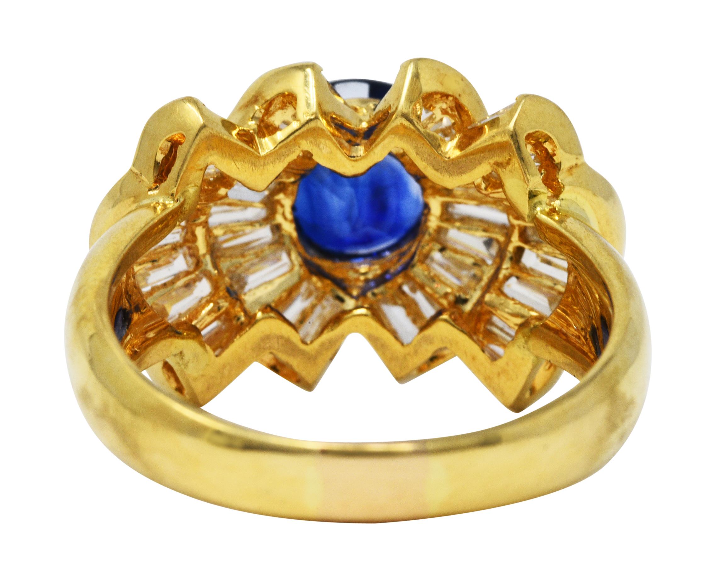 Contemporary Bow Tie 2.94 CTW Sapphire Diamond 18 Karat Gold Cluster Ring For Sale