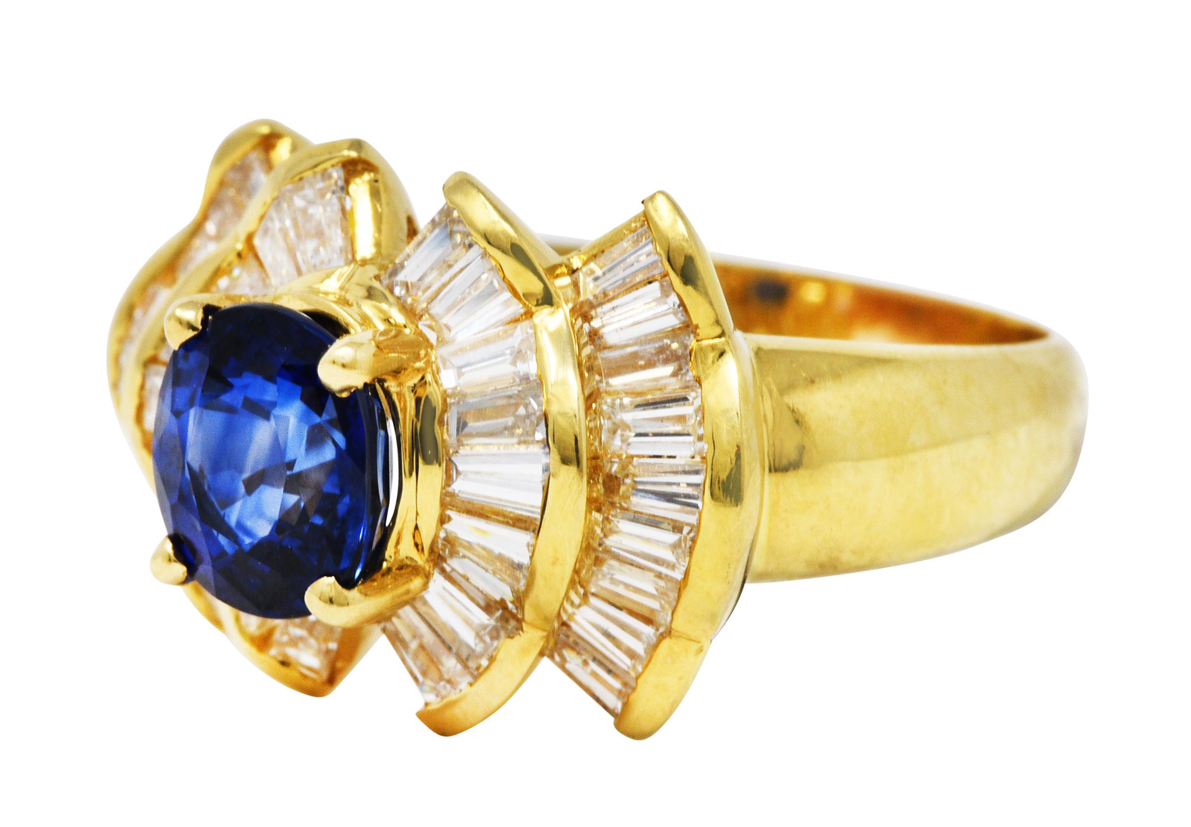 Women's or Men's Bow Tie 2.94 CTW Sapphire Diamond 18 Karat Gold Cluster Ring For Sale