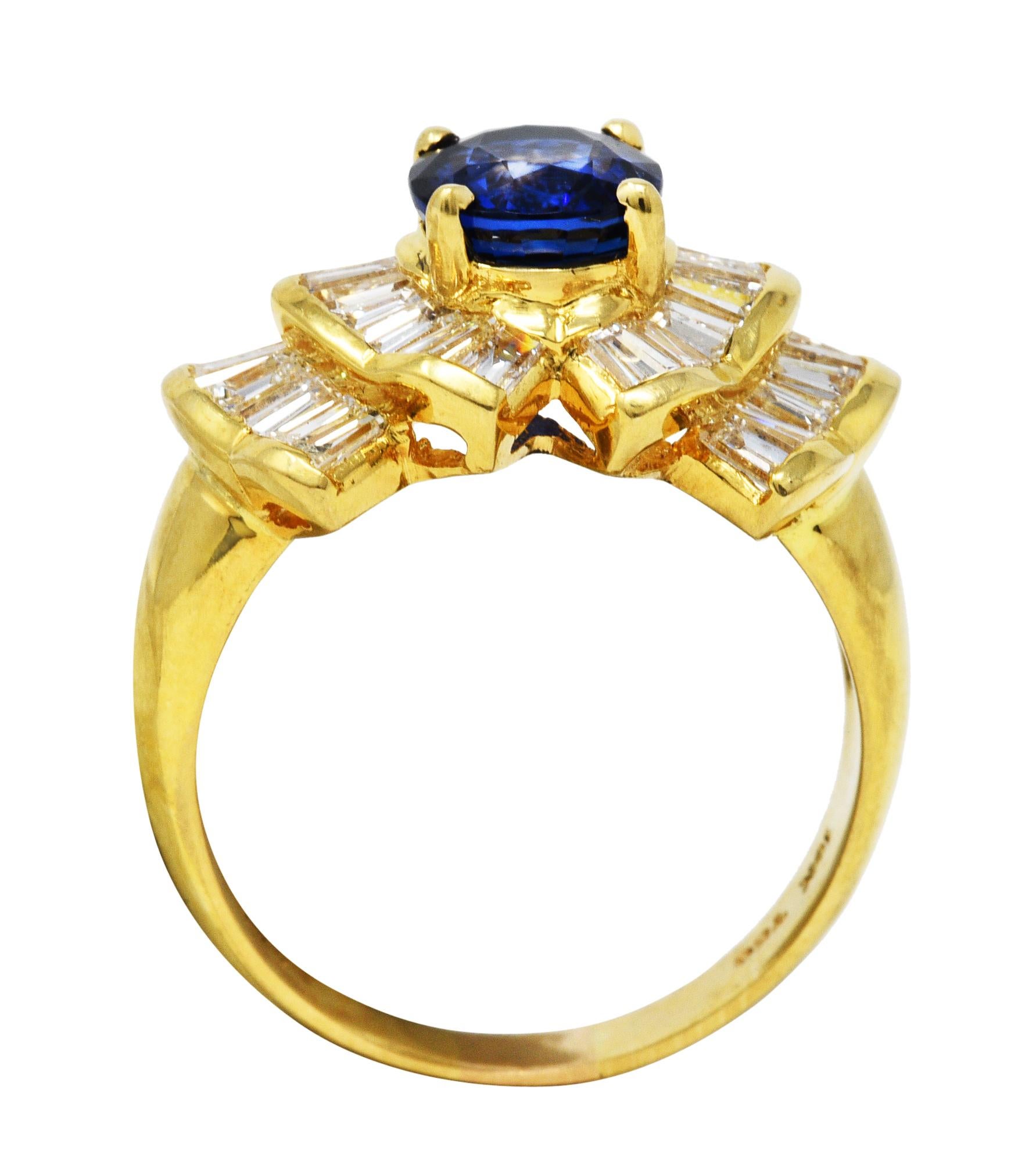 Bow Tie 2.94 CTW Sapphire Diamond 18 Karat Gold Cluster Ring For Sale 3