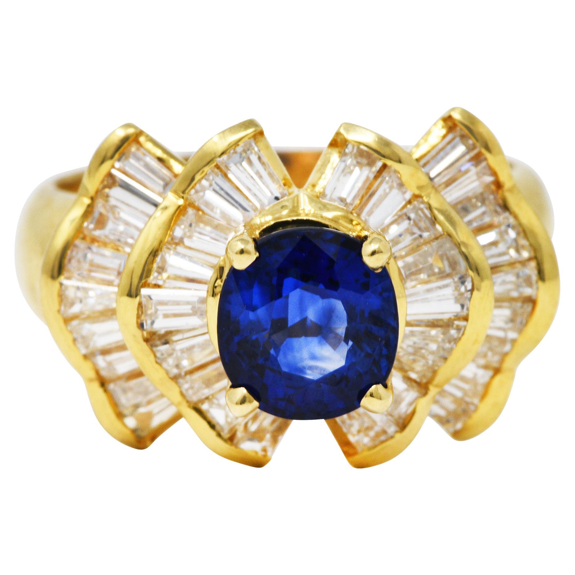 Bow Tie 2.94 CTW Sapphire Diamond 18 Karat Gold Cluster Ring For Sale