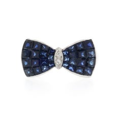 Bow Tie 5.20 Carat Sapphires and Diamonds in 18 Karat White Gold Band Ring