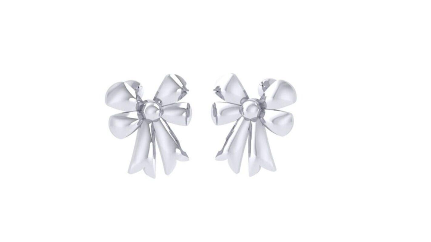 Modern Bow Tie Kids Earrings, 18k White Gold For Sale