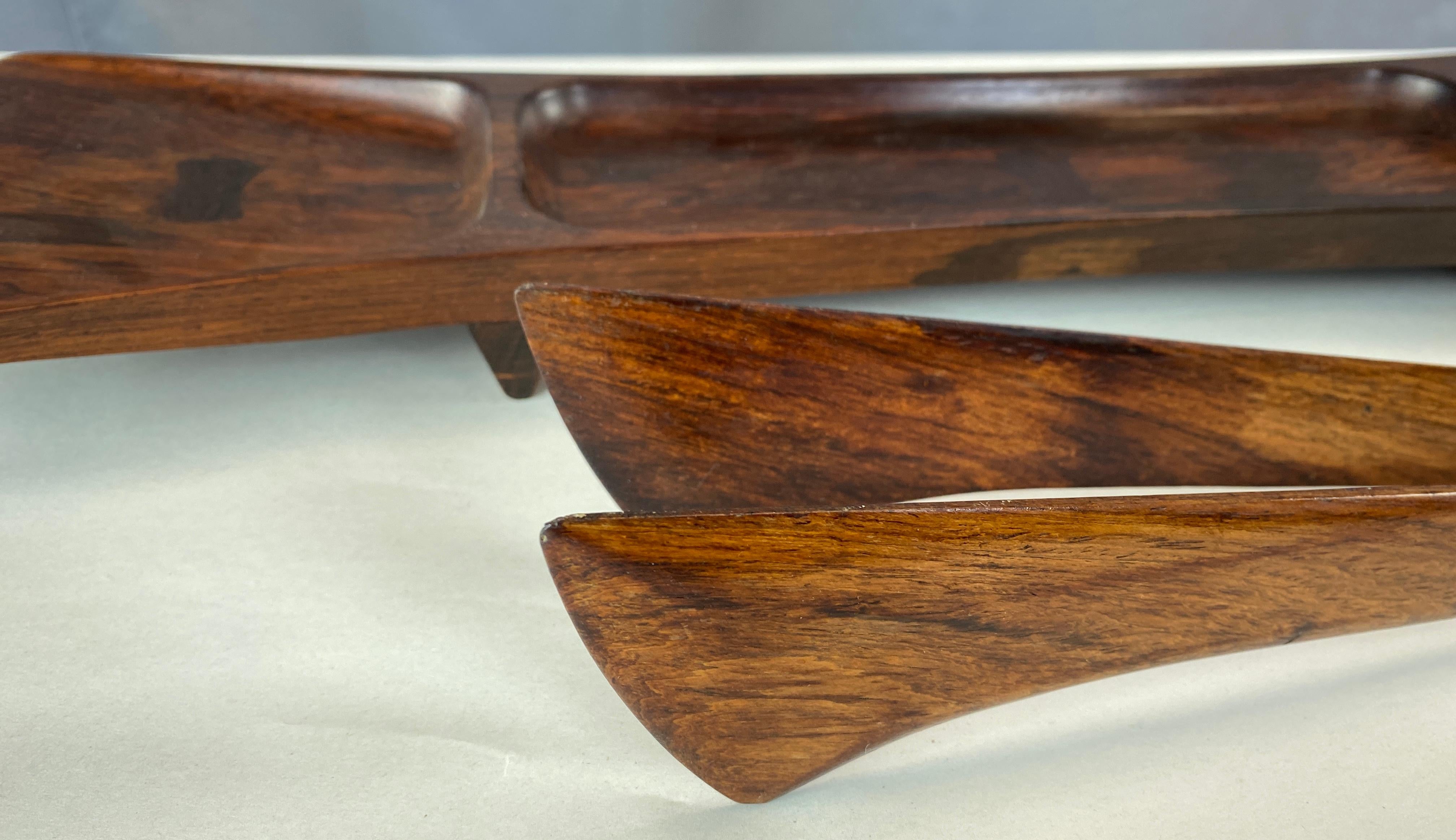 Mid-20th Century Bow Tie Palisander Rosewood Tray and Tongs Jens H. Quistgaard for Dansk