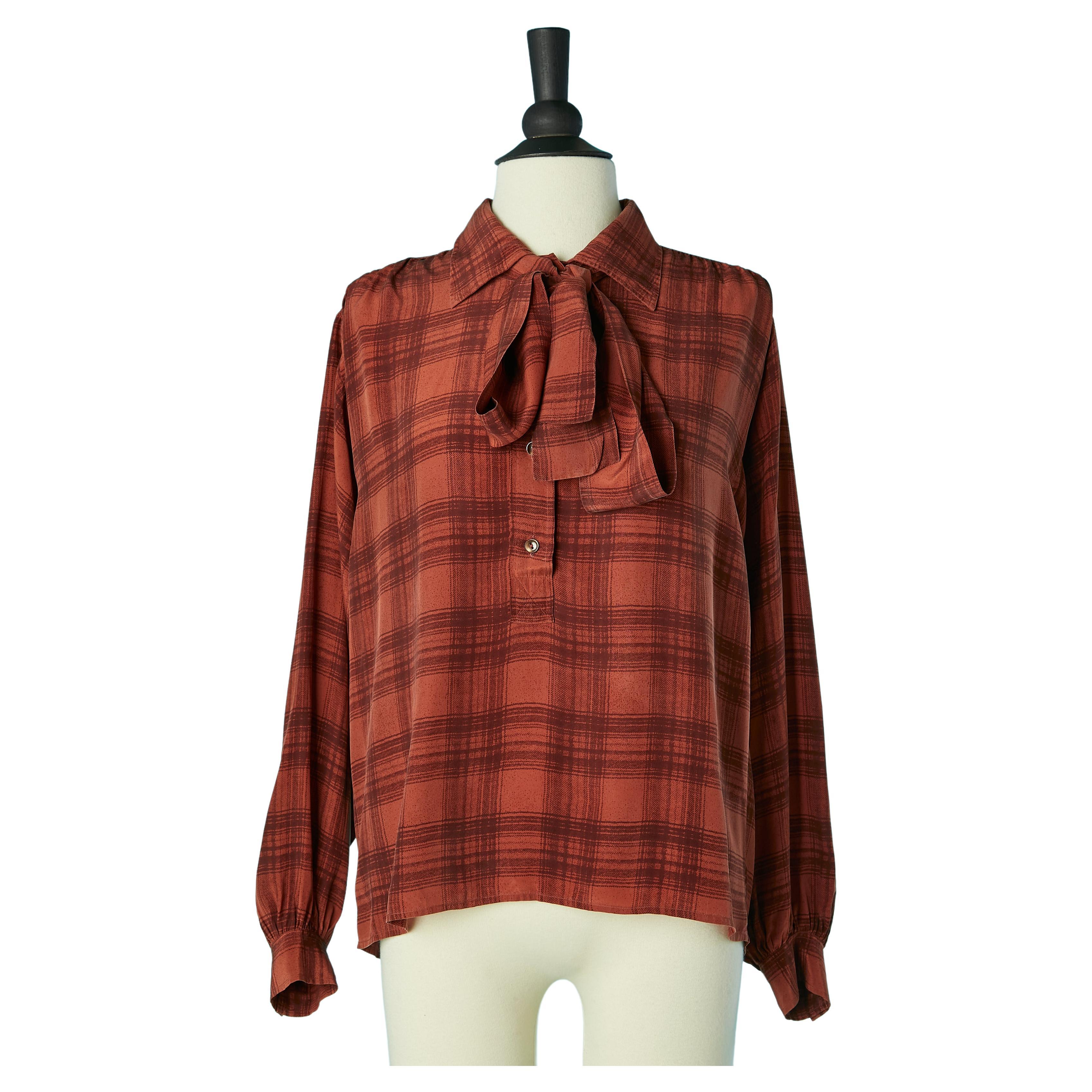 Bow-tie silk shirt with check pattern Saint Laurent Rive Gauche  For Sale