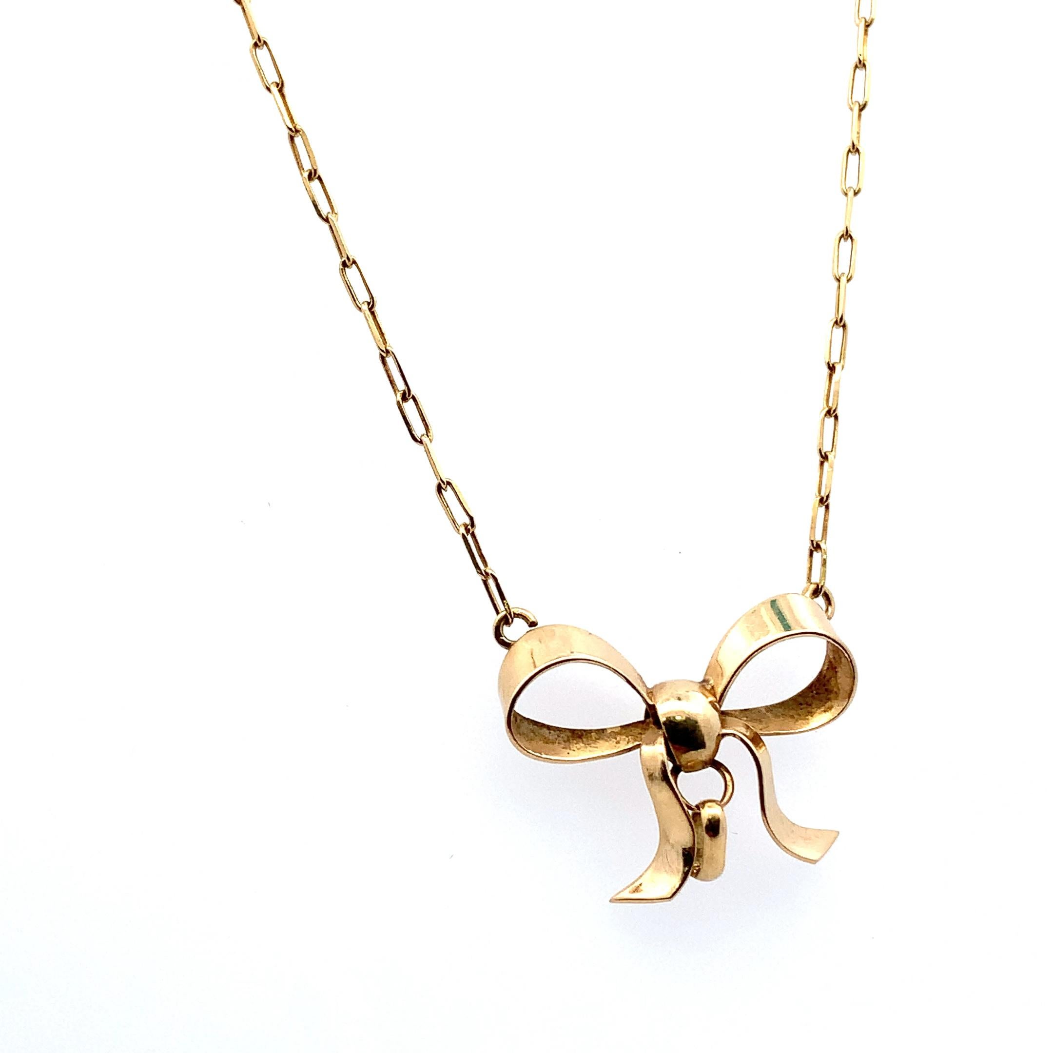 Fliege Vintage Anhänger Halskette Gelbgold für Damen oder Herren im Angebot