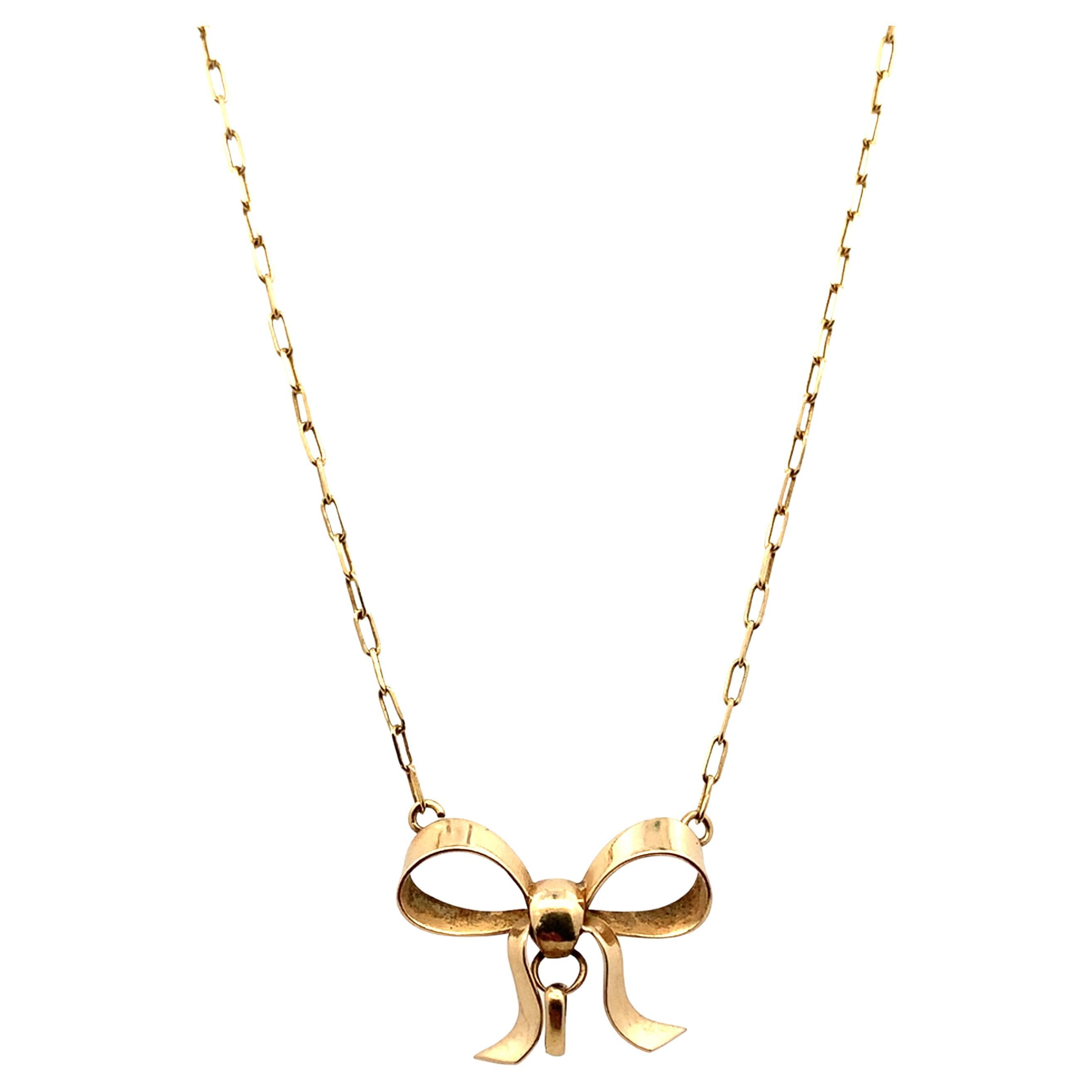 Fliege Vintage Anhänger Halskette Gelbgold im Angebot