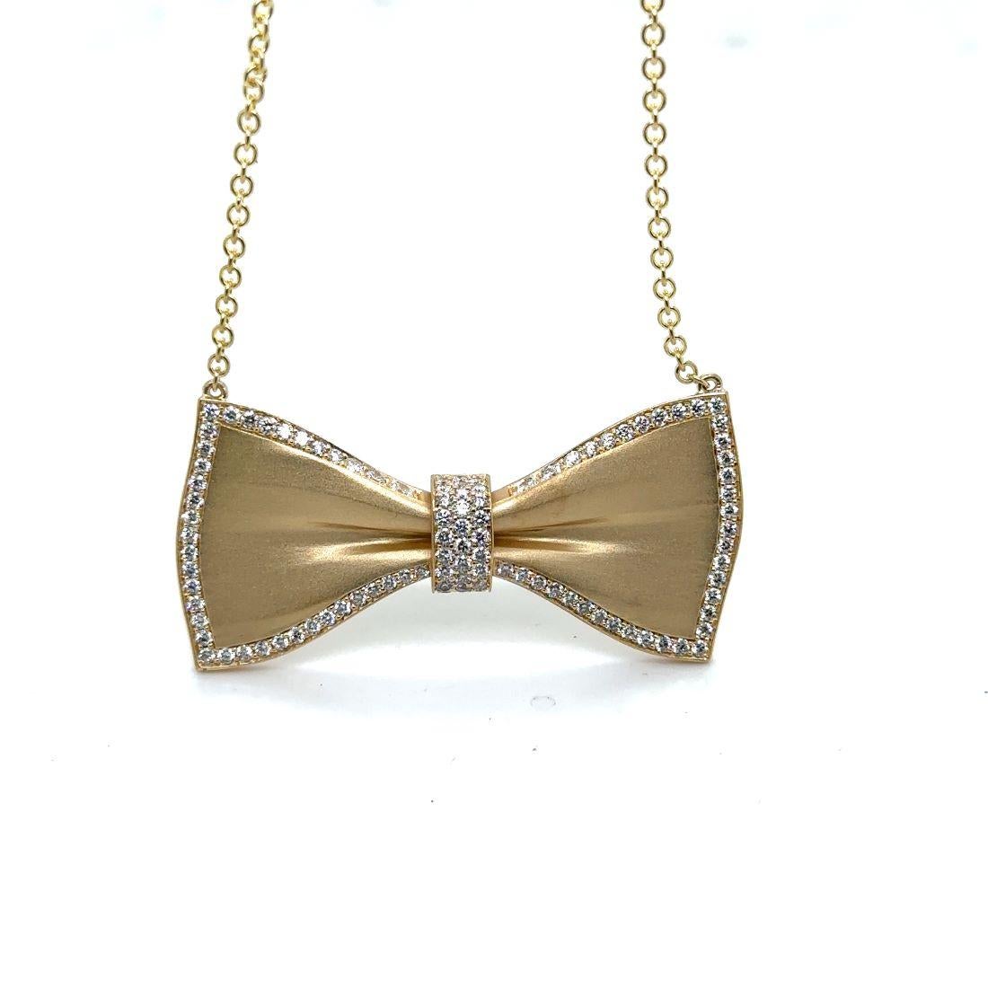 Round Cut BOWBRCH - 18K Yellow Gold Bow Brooch Necklace For Sale