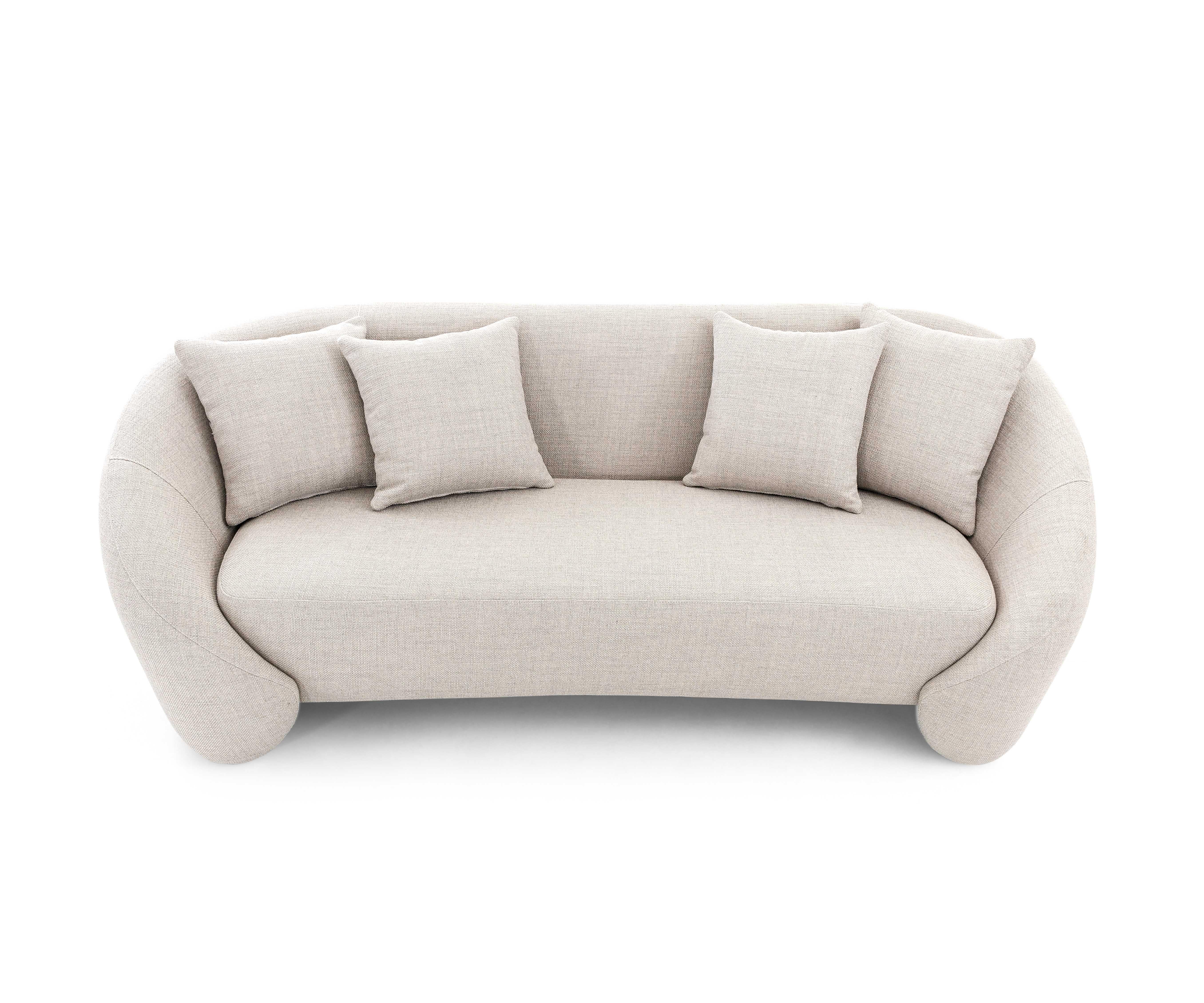 Anpassbares 3-Sitzer-Sofa mit hellgrauem Stoff und Kissen, geschwungenes Design (Moderne) im Angebot