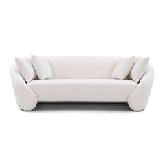 Viersitzer-Sofa, gepolstert mit elfenbeinfarbenem Stoff mit vier Kissen, Kollektion Bowed