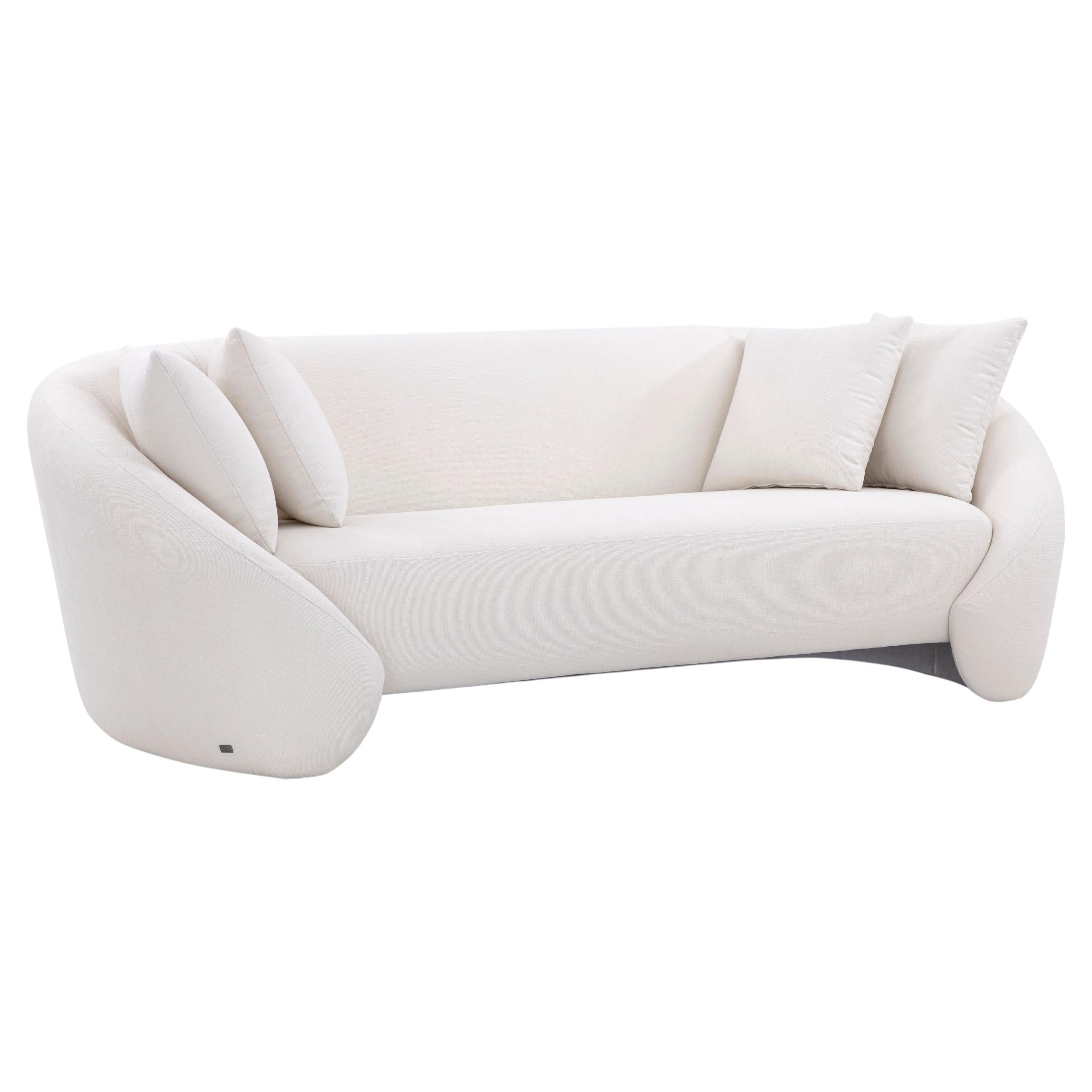 Viersitzer-Sofa, gepolstert mit elfenbeinfarbenem Stoff mit vier Kissen, Kollektion Bowed