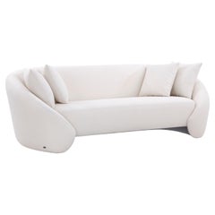 Four-Seater Sofa Upholstered in Ivory Fabric with Four Pillows, Bowed Collection