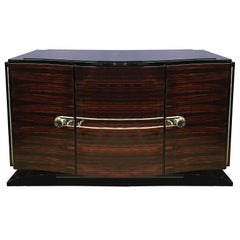 Bowed Art Deco Sideboard in Macassar with Original Nickel Hardware