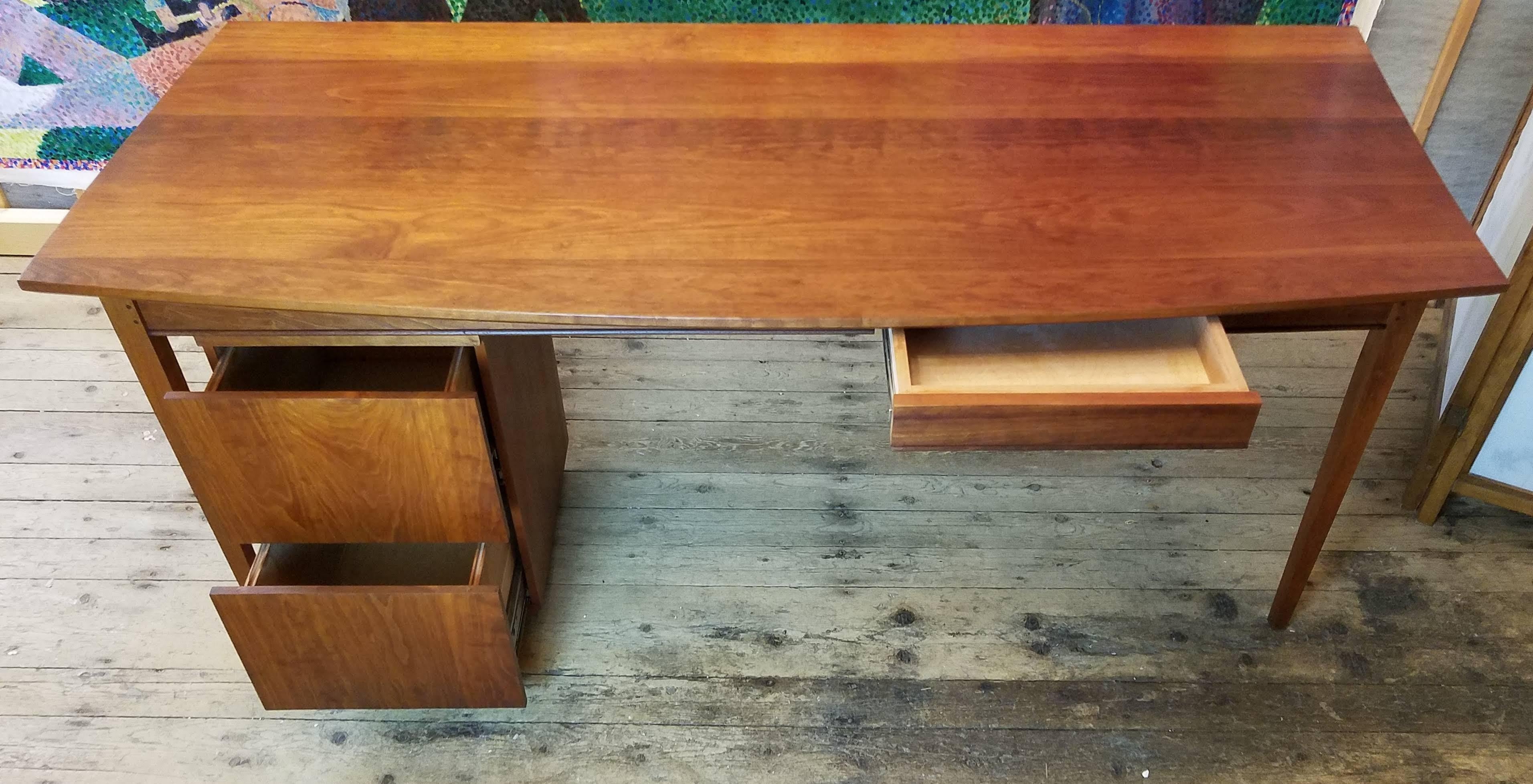 Bowed Front Solid Cherry Desk with Suspended Drawers Maine Studio 1980s For Sale 7