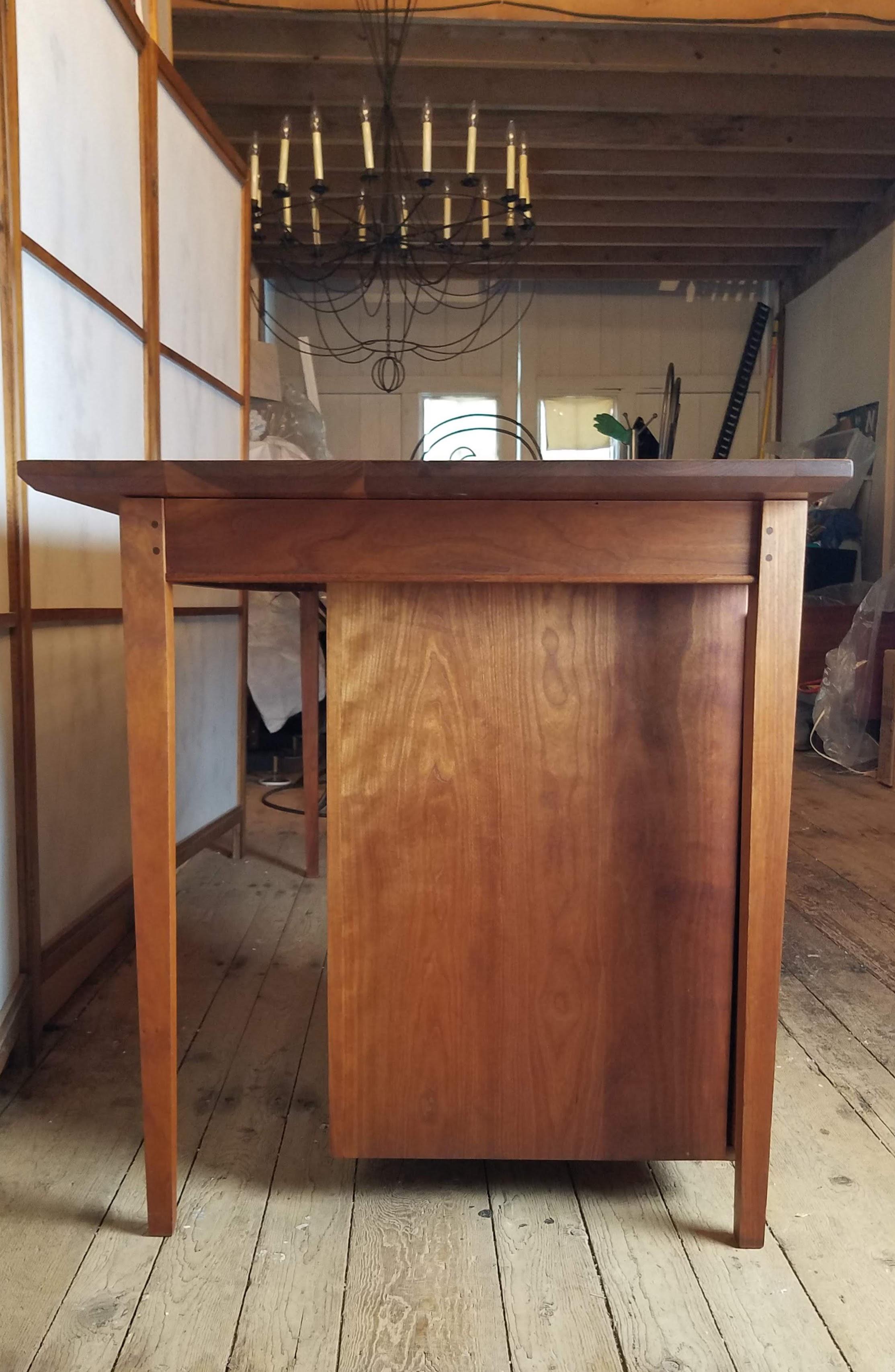Mid-Century Modern Bowed Front Solid Cherry Desk with Suspended Drawers Maine Studio 1980s For Sale
