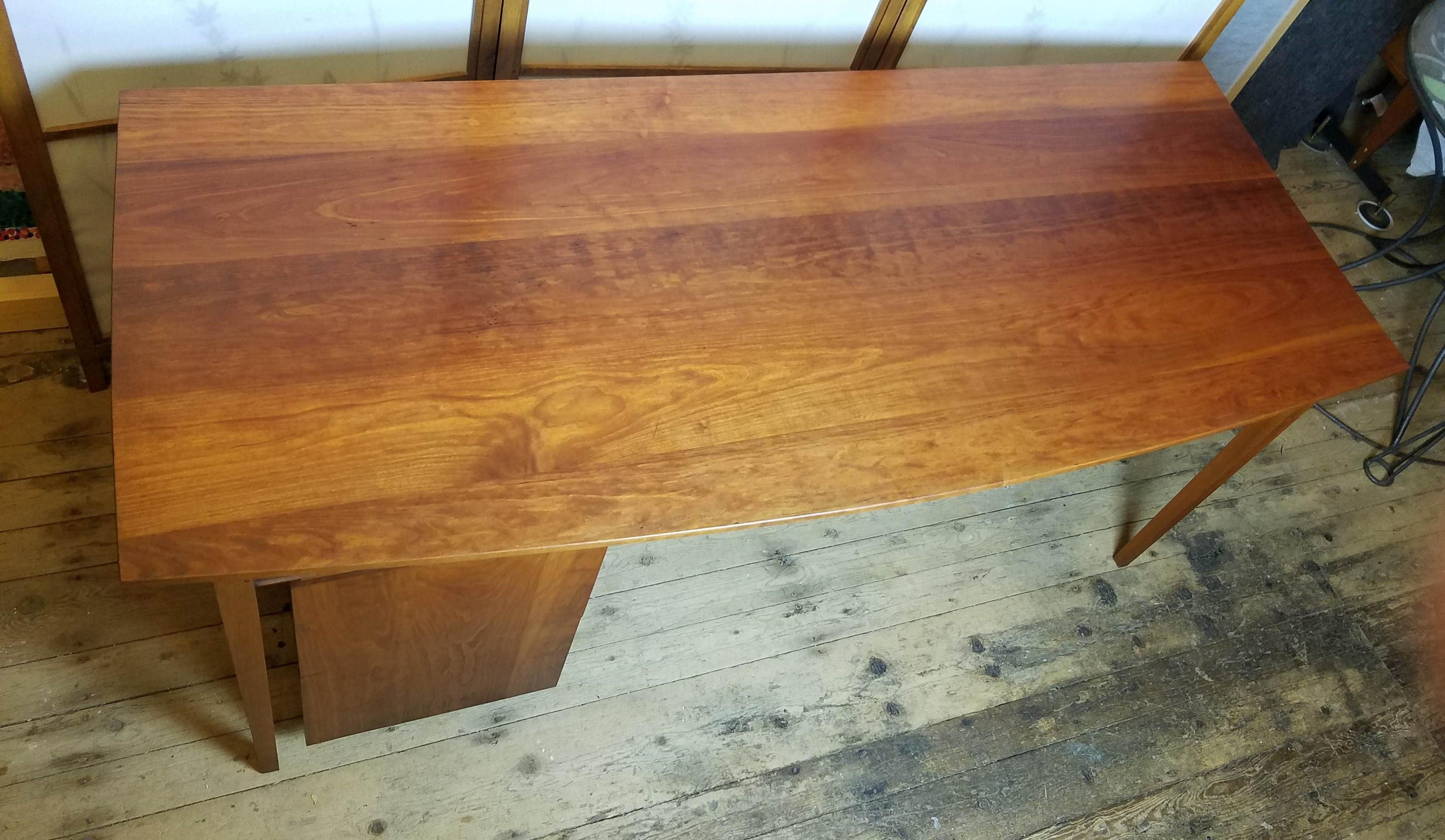American Bowed Front Solid Cherry Desk with Suspended Drawers Maine Studio 1980s For Sale